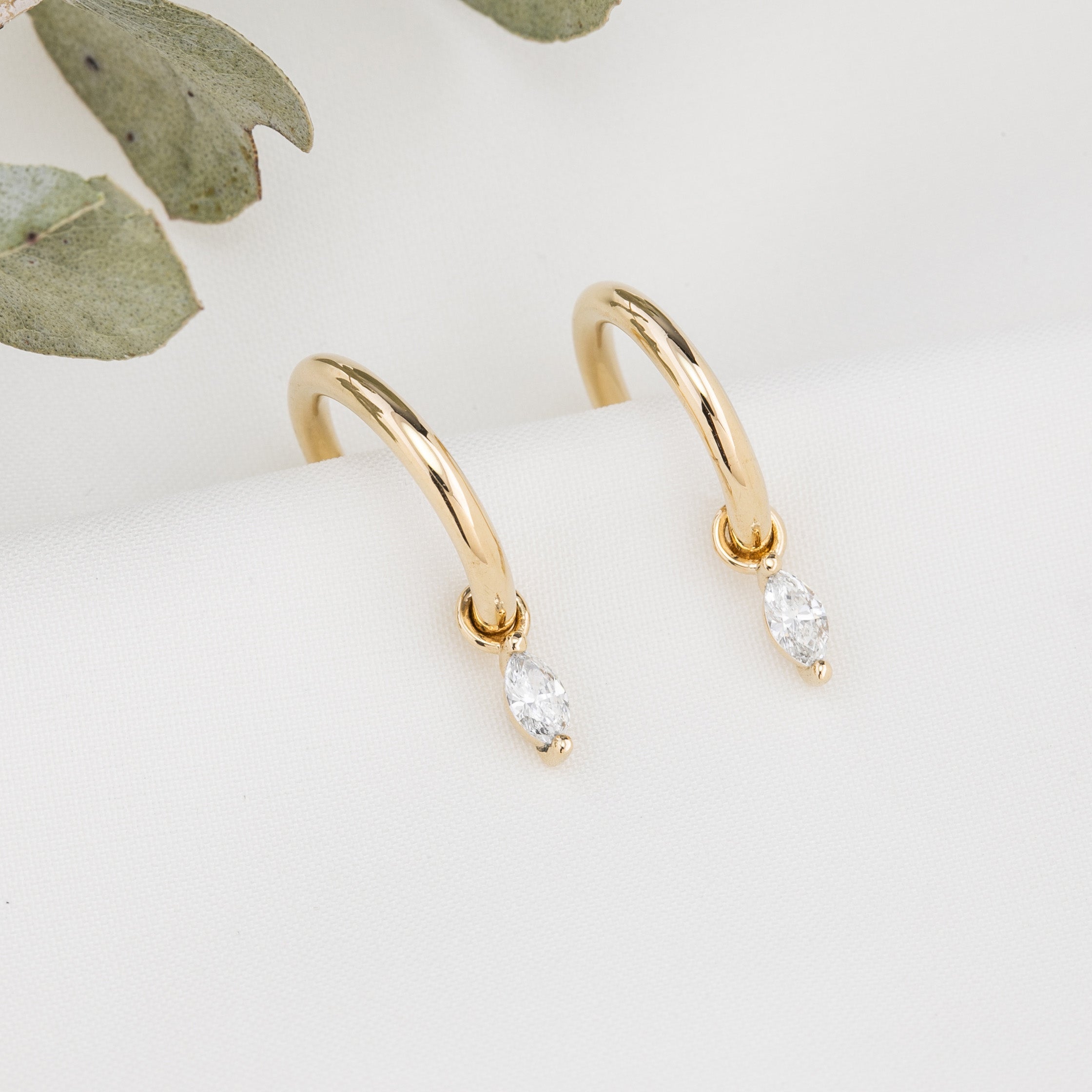 Marquise Diamond Charm Hoop Earrings