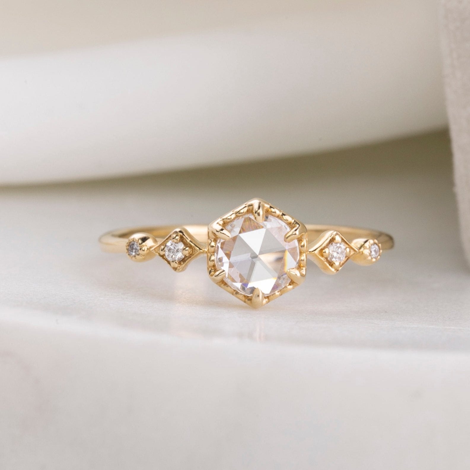 Stella Hexagon Round Diamond Ring
