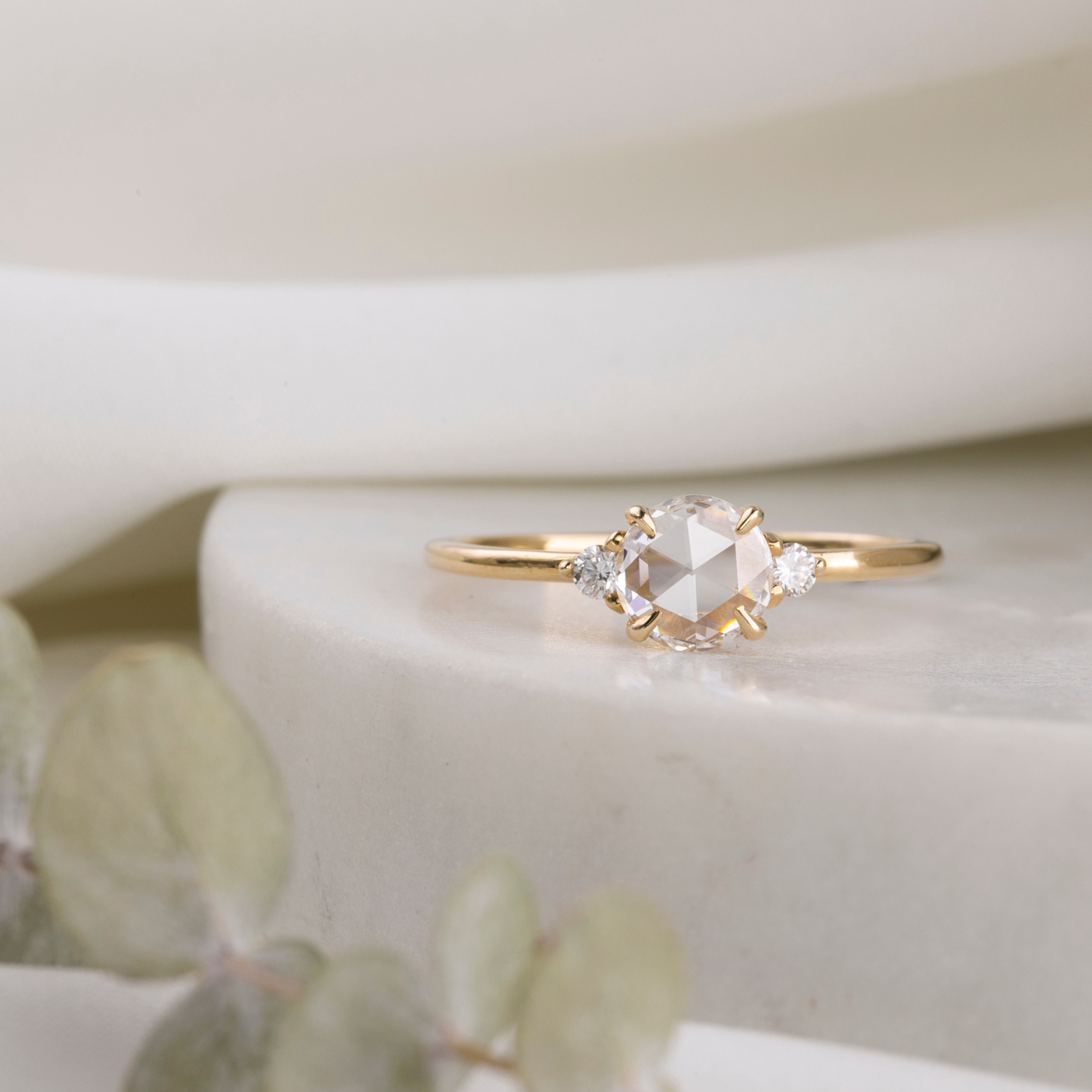 Emilie Ring, 0.50ct Round Rose Cut Diamond, 14k Yellow Gold
