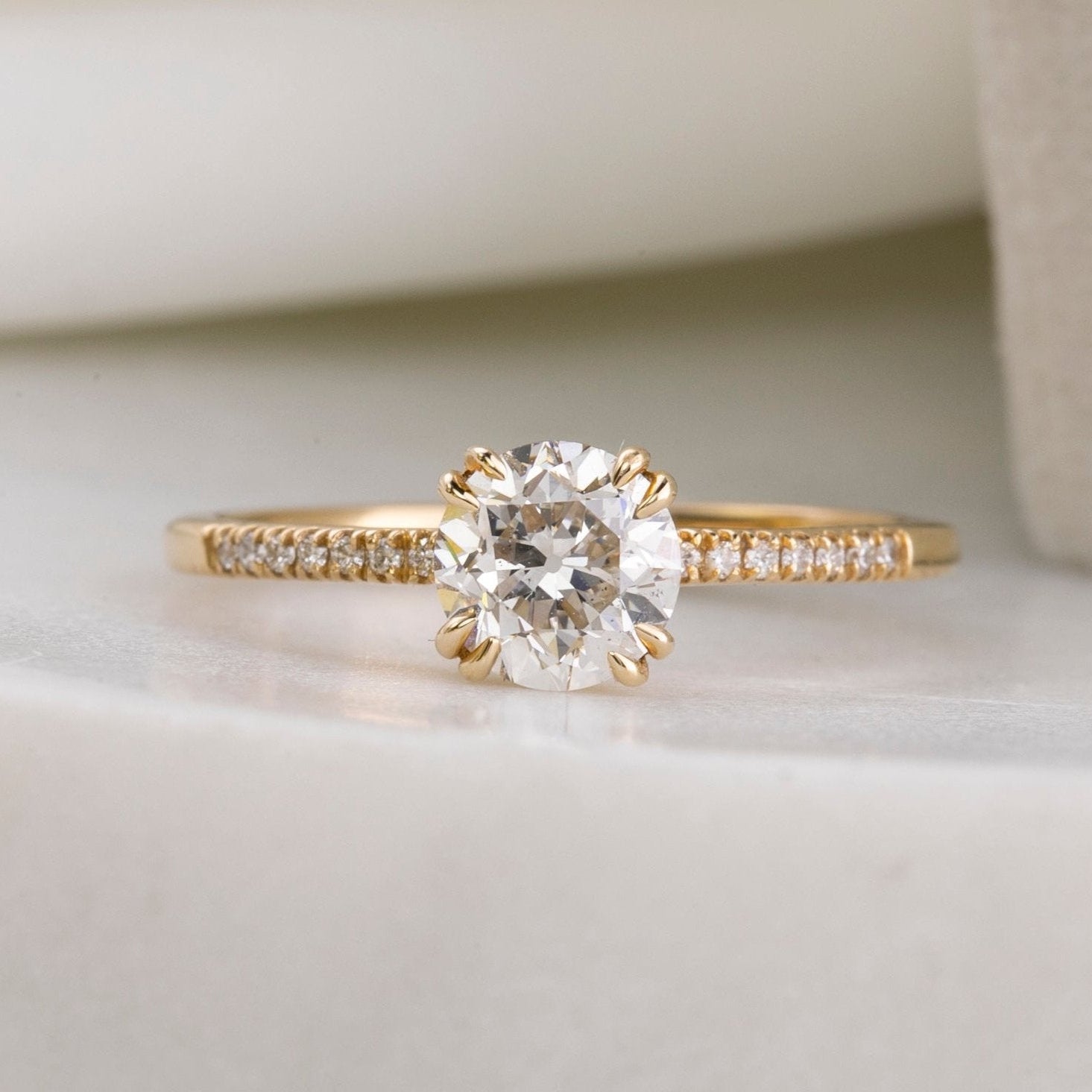 Sabrina Ring, 1ct Old Mine Cut Round Diamond Ring, 14k Yellow Gold