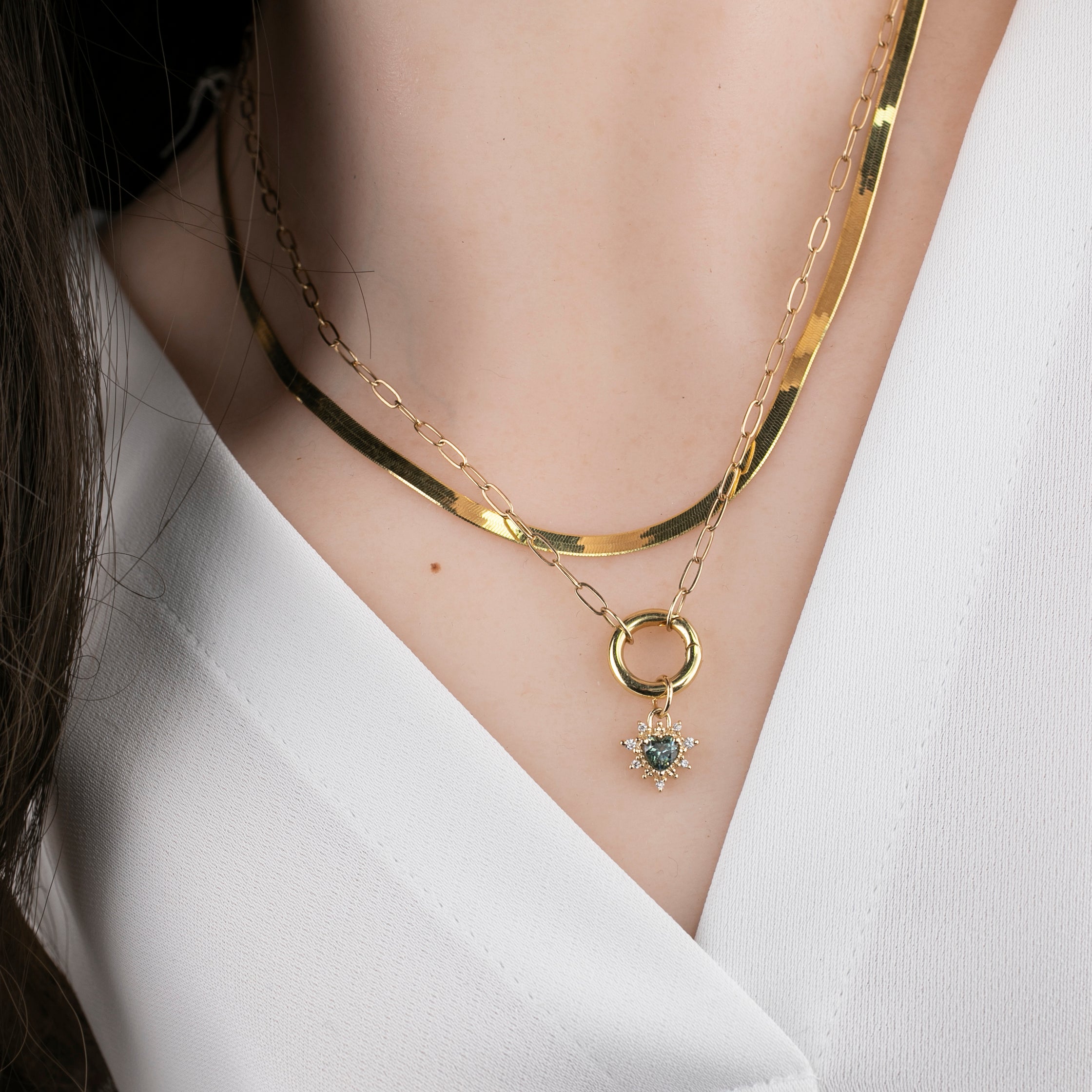 Halo Heart Sapphire Necklace (Charm Option)