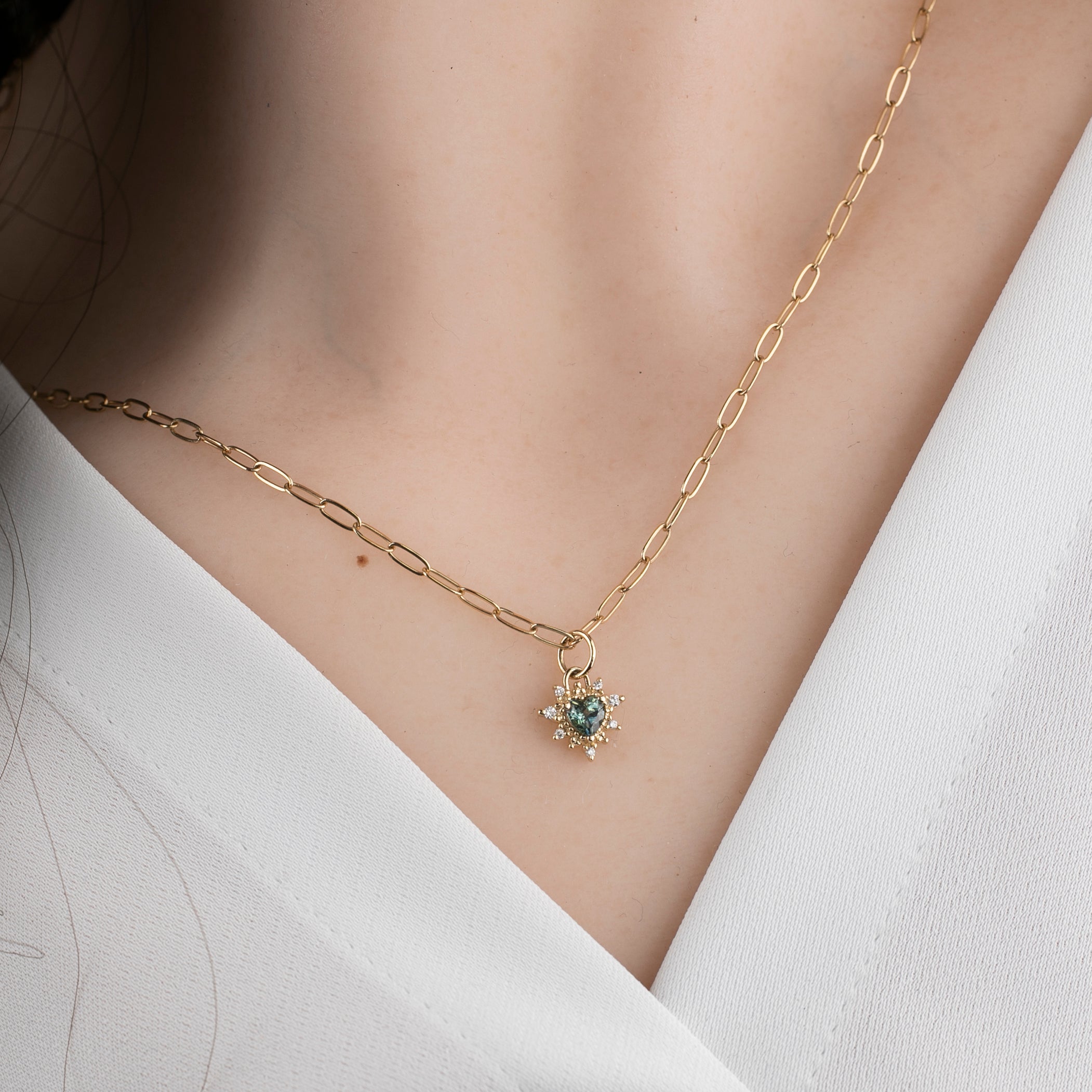 Halo Heart Sapphire Necklace (Charm Option)