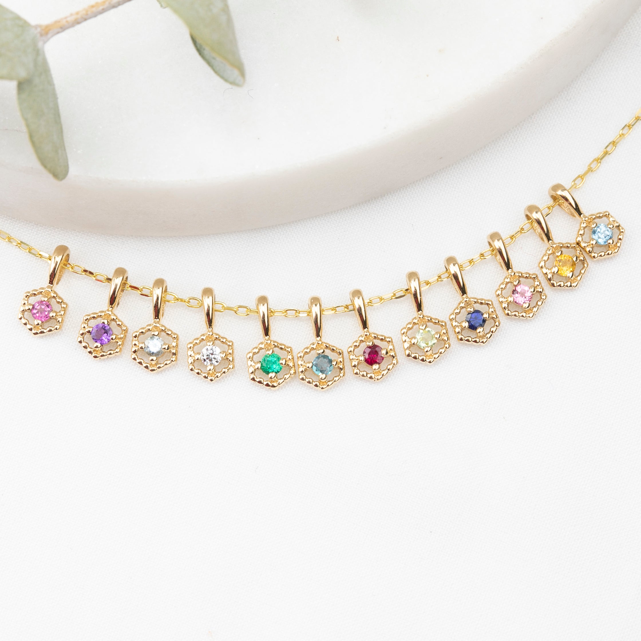 Birthstone Milgrain Hexagon Necklace