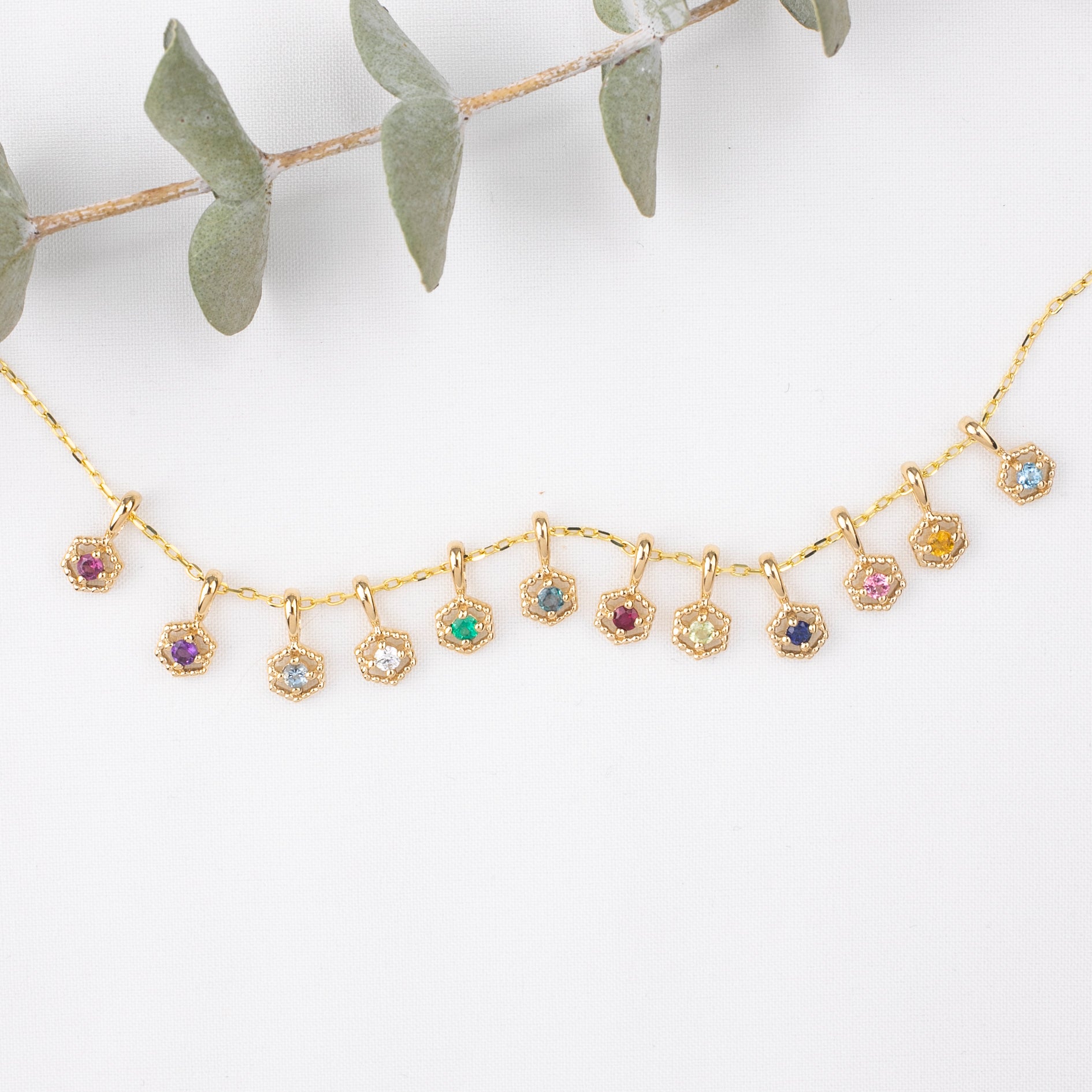 Birthstone Milgrain Hexagon Necklace
