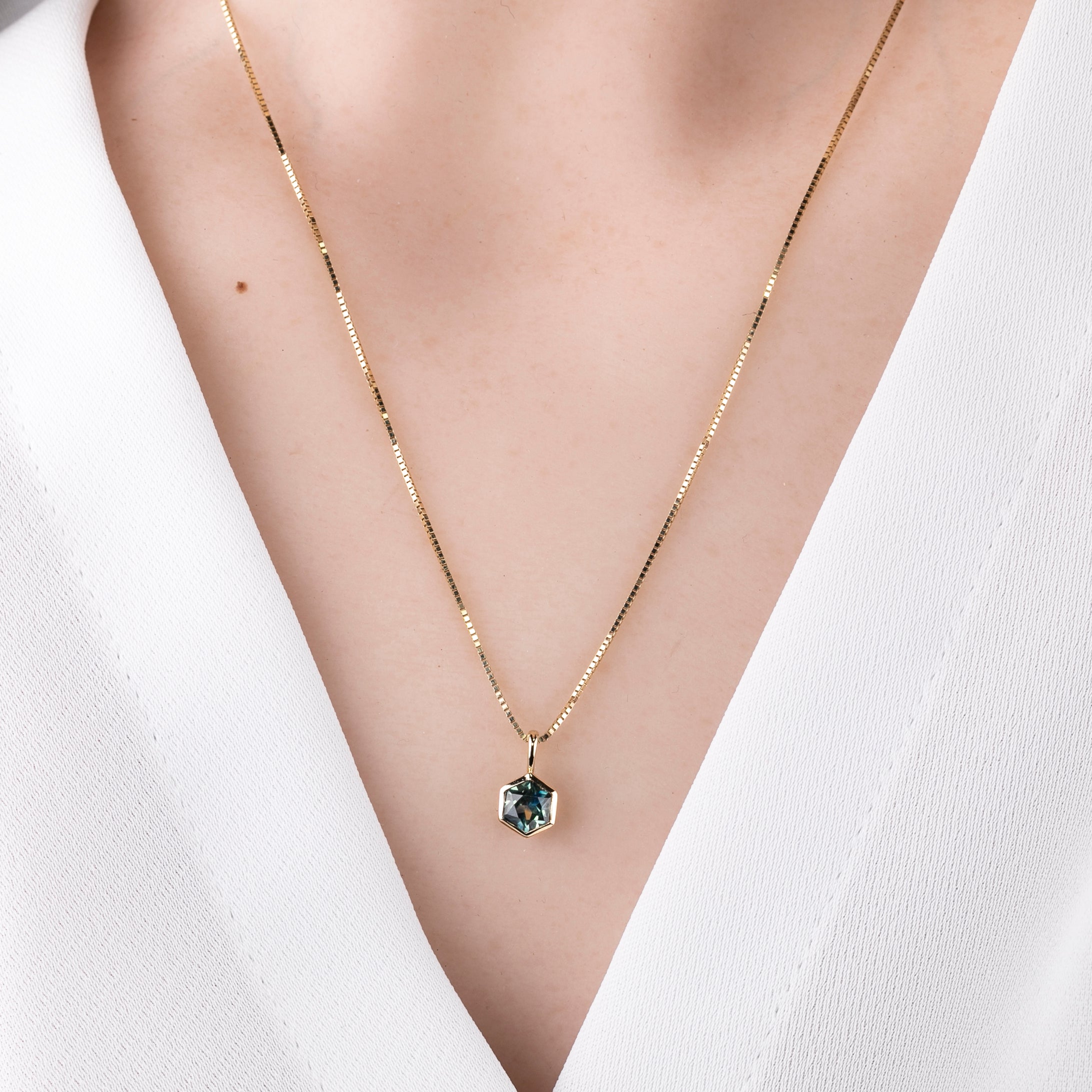 Patia Necklace, Hexagon Montana Sapphire of your choice (Charm Option)