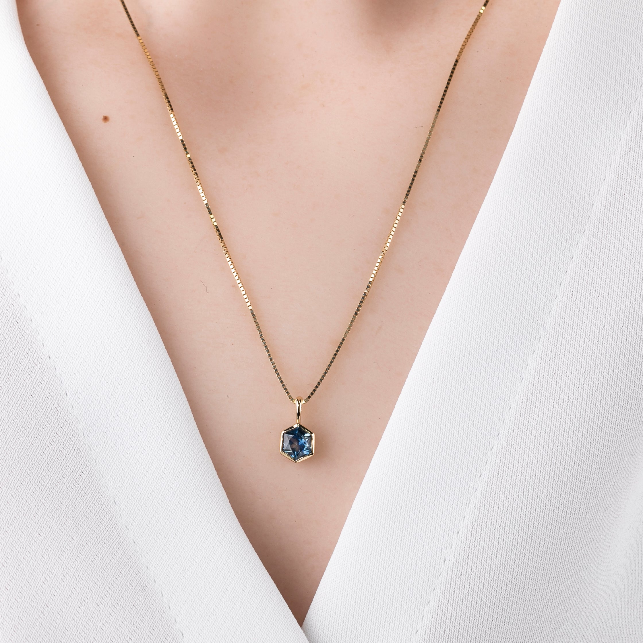 Patia Necklace, Hexagon Montana Sapphire of your choice (Charm Option)