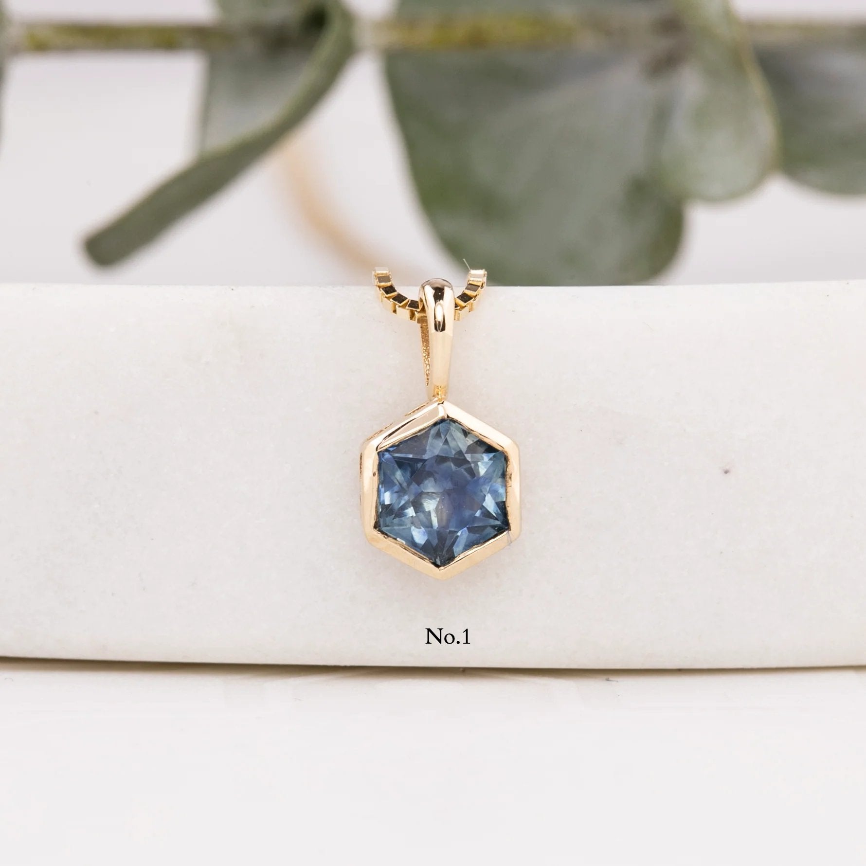 Patia Necklace, Hexagon Montana Sapphire of your choice (Charm Option)