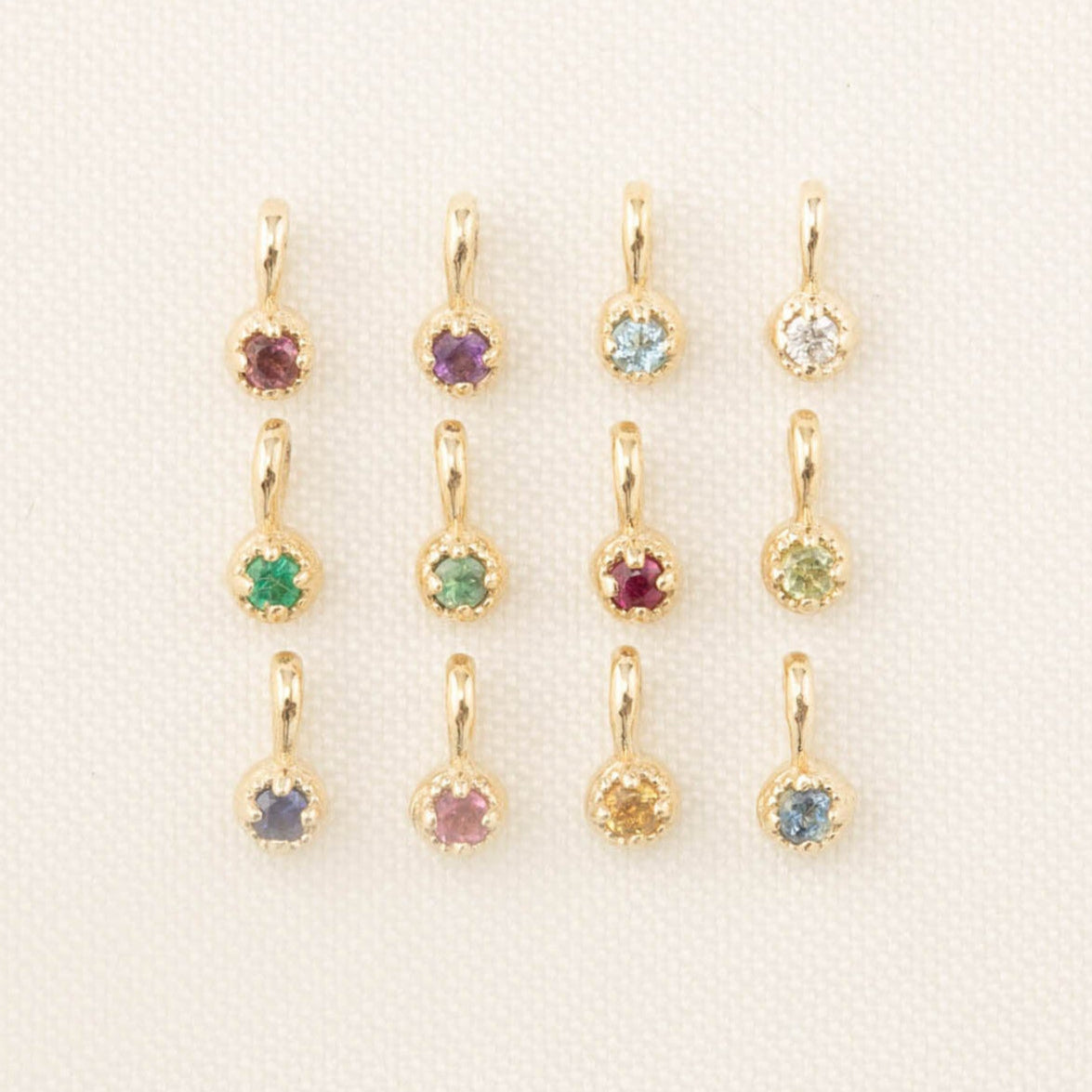 Birthstone Dahlia Charm add-ons in solid 14k gold with ethically sourced genuine gemstones in bezel settings