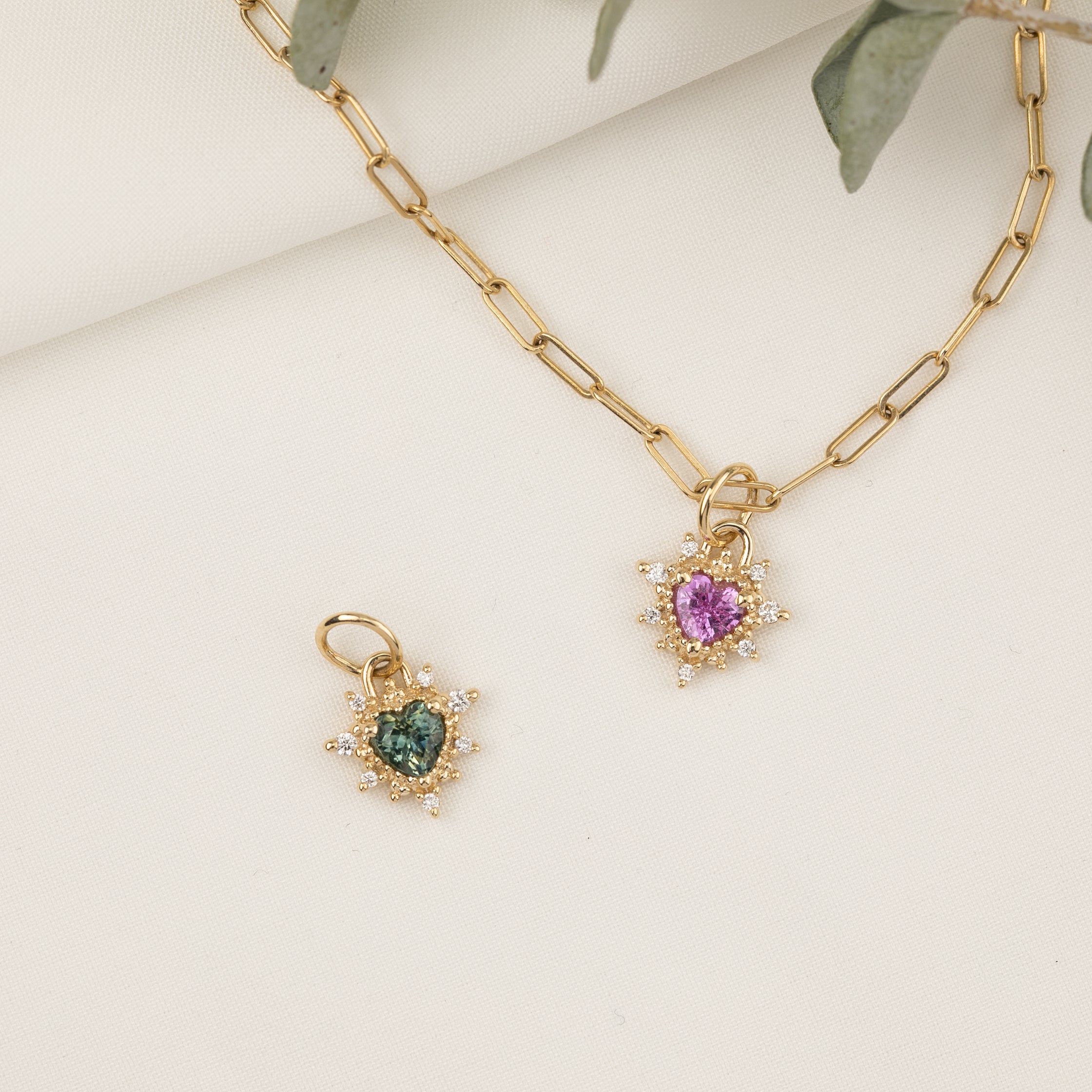 Halo Heart Sapphire Necklace (Charm Option)