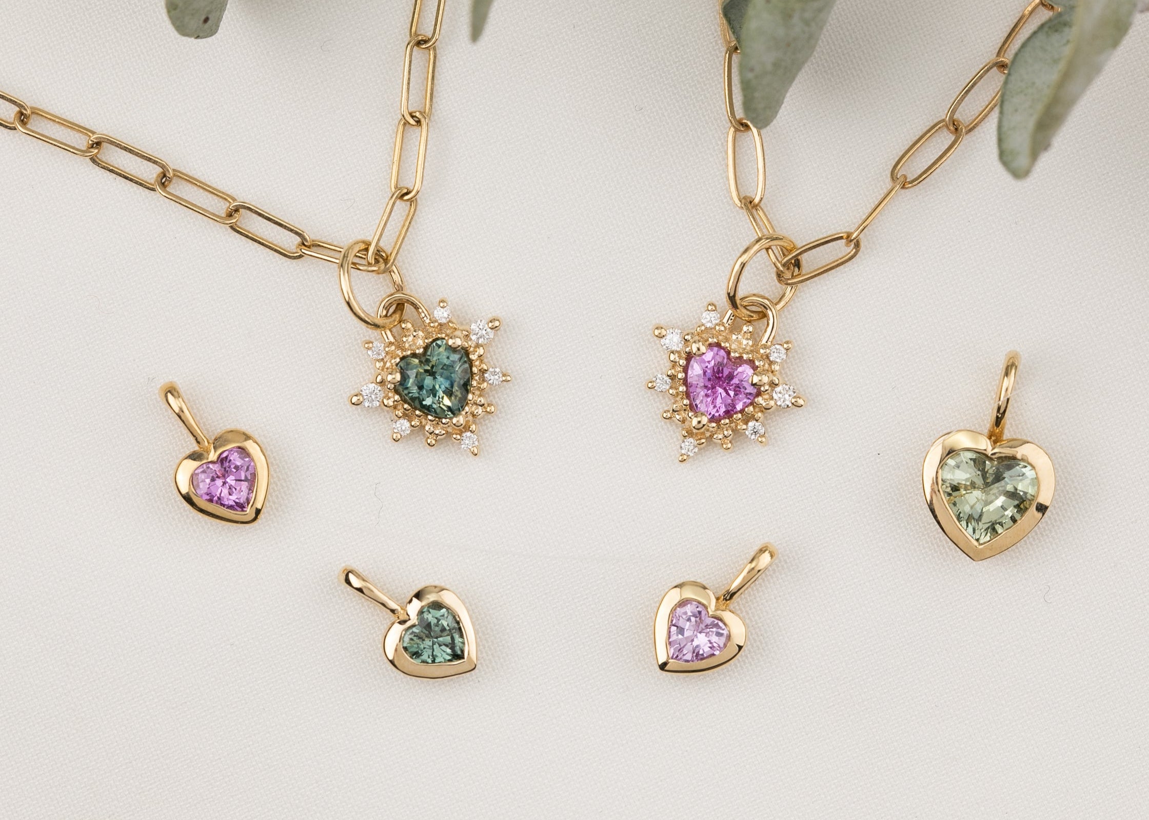 Halo Heart Sapphire Necklace (Charm Option)