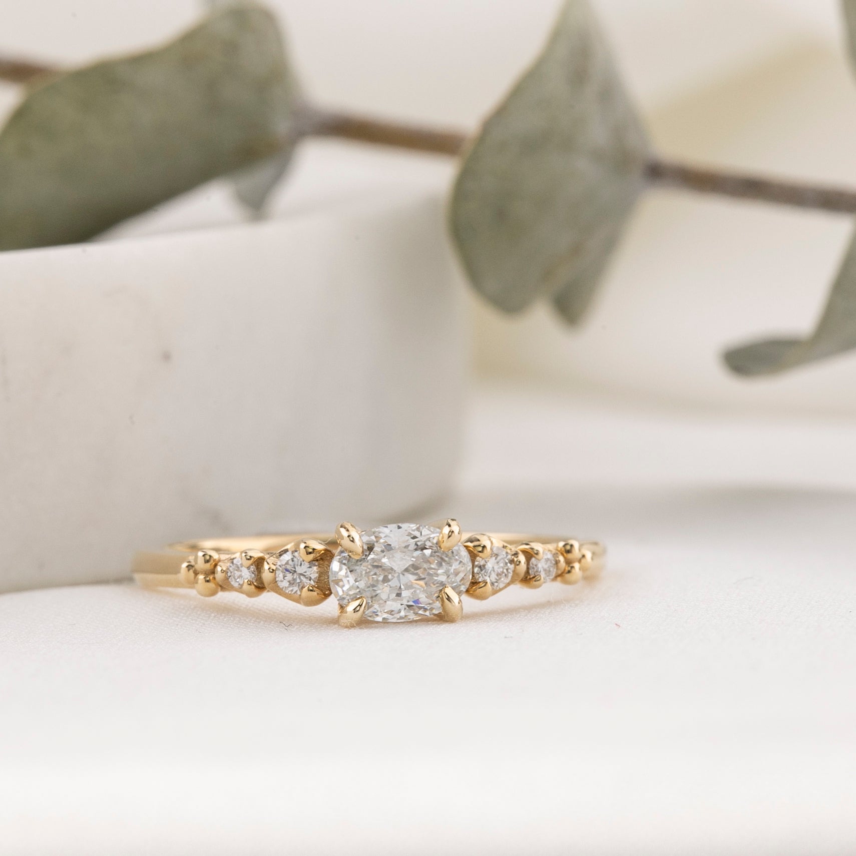 Estel Fleur Low Profile Ring, 0.40ct Oval Brilliant Cut Diamond