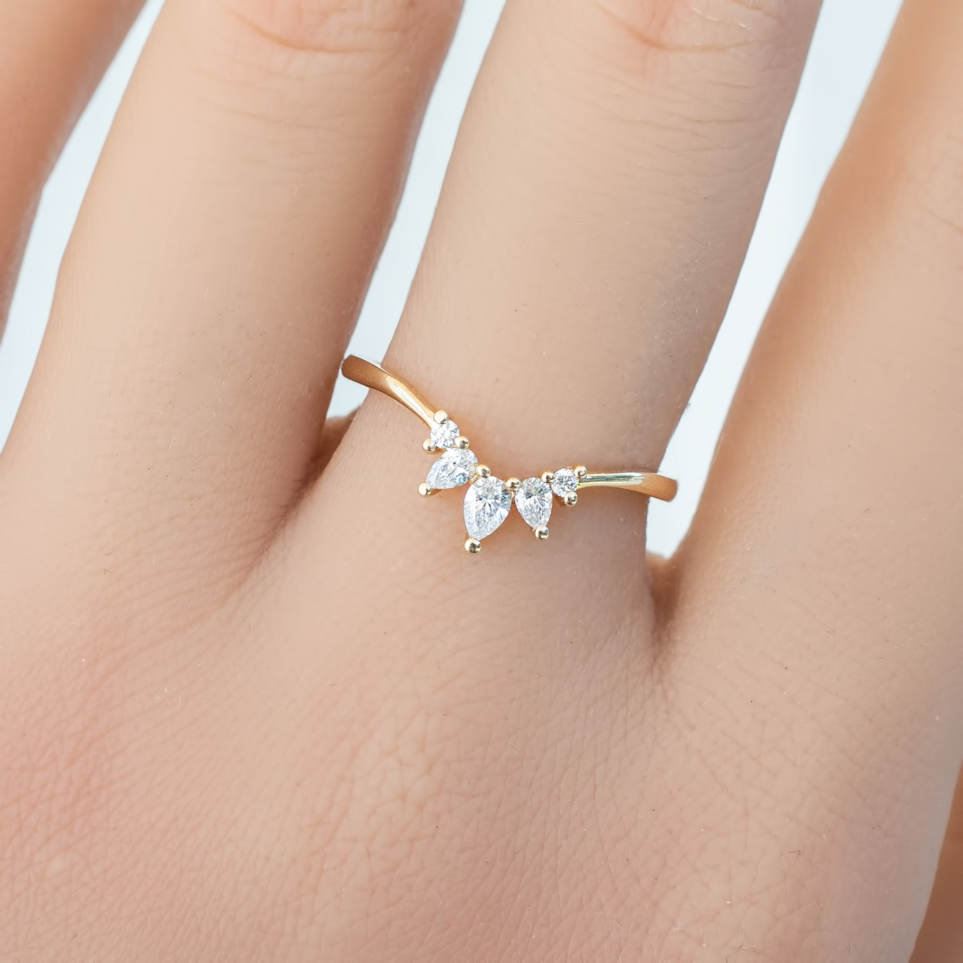 Gloria Ring featuring natural white diamonds set on an ethically sourced solid gold band, handmade and authentic.