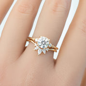 Gloria Ring featuring natural white diamonds on ethically sourced solid gold band worn on hand