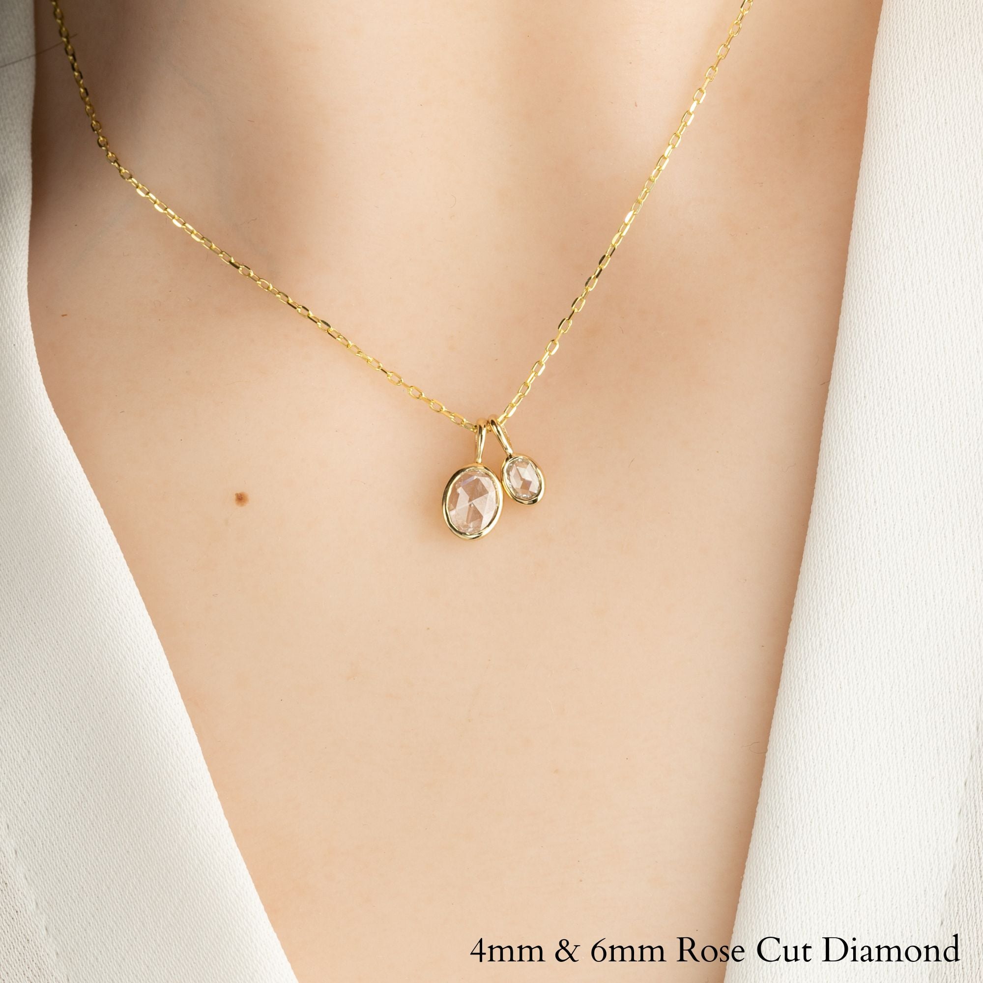 Bezel Set Charm Necklace, Smooth finish, Rose-Cut Diamond (Charm option)