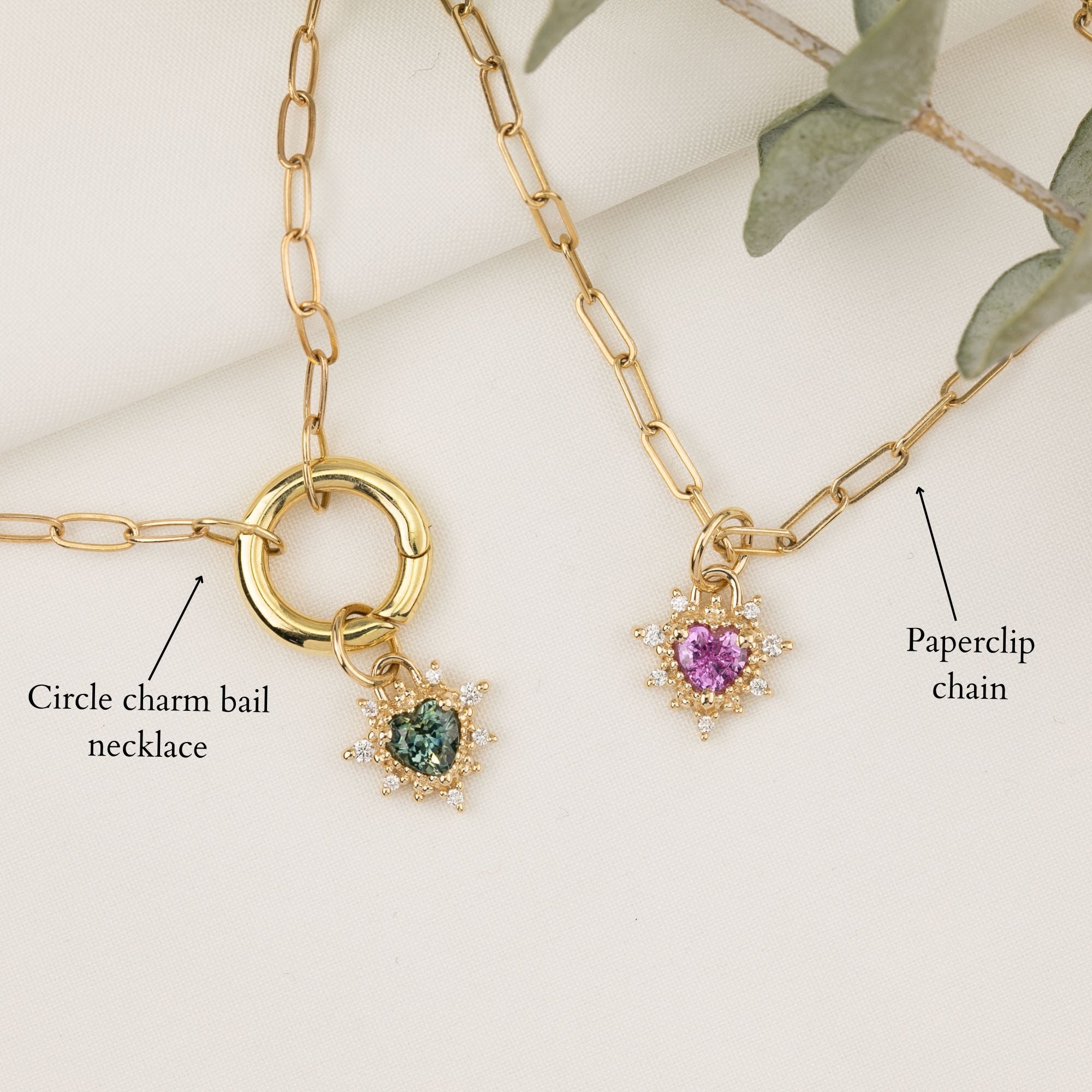 Halo Heart Sapphire Necklace (Charm Option)