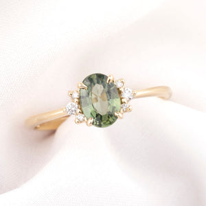 Lena Ring, 0.78ct Green Madagascar Sapphire, oval shape gemstone