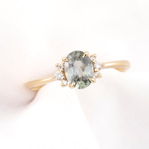 Lena Ring, 0.82ct Lilght Green Madagascar Sapphire, oval shape gemstone