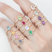 Birthstone Stella Ring stacked on hand all 12 months