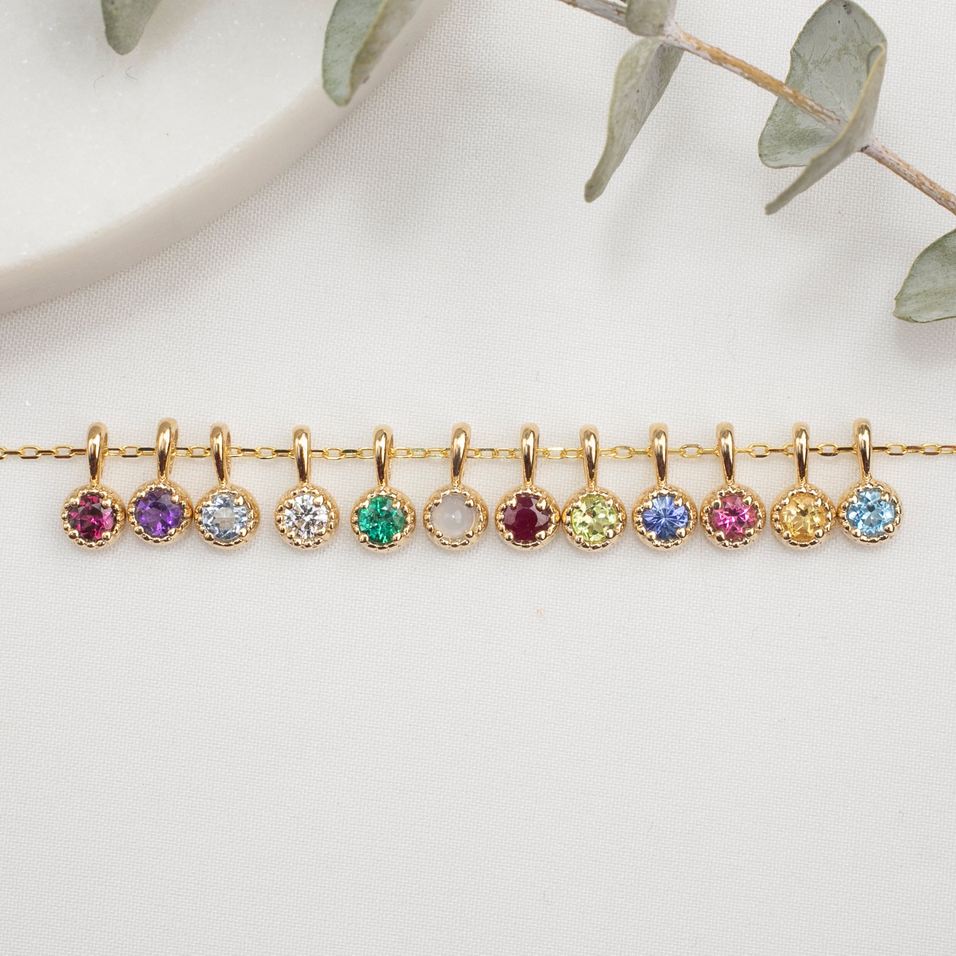 Dahlia Necklace, 3.0mm Birthstone (Charm option)