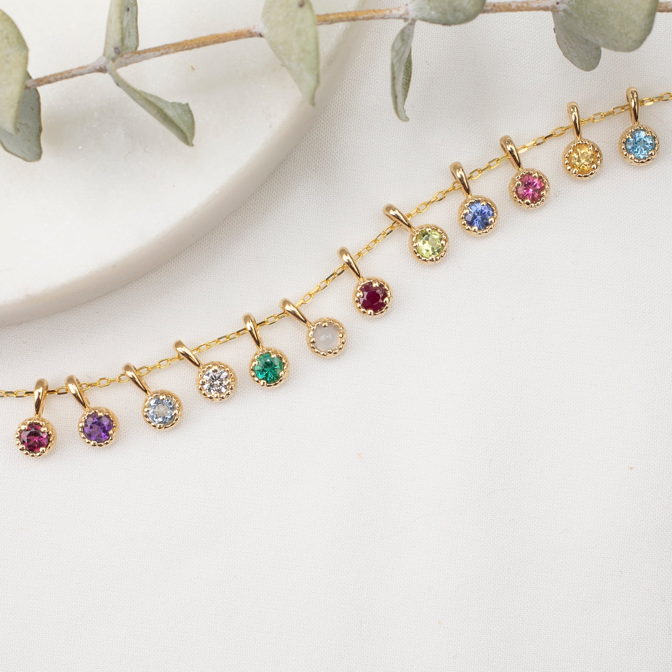 Dahlia Necklace, 3.0mm Birthstone (Charm option)