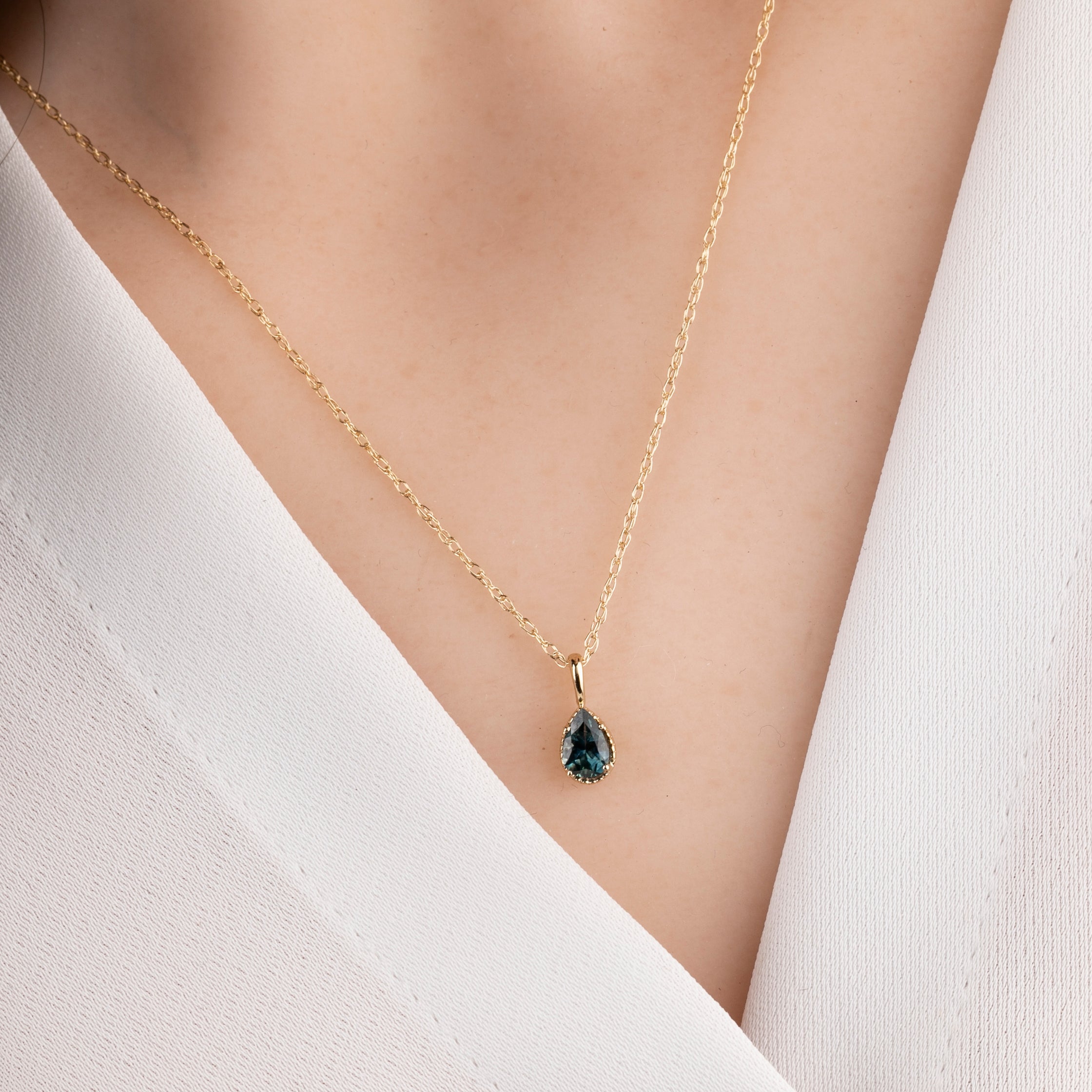 Dahlia Necklace, Pear-Cut Sapphire (Charm Option)