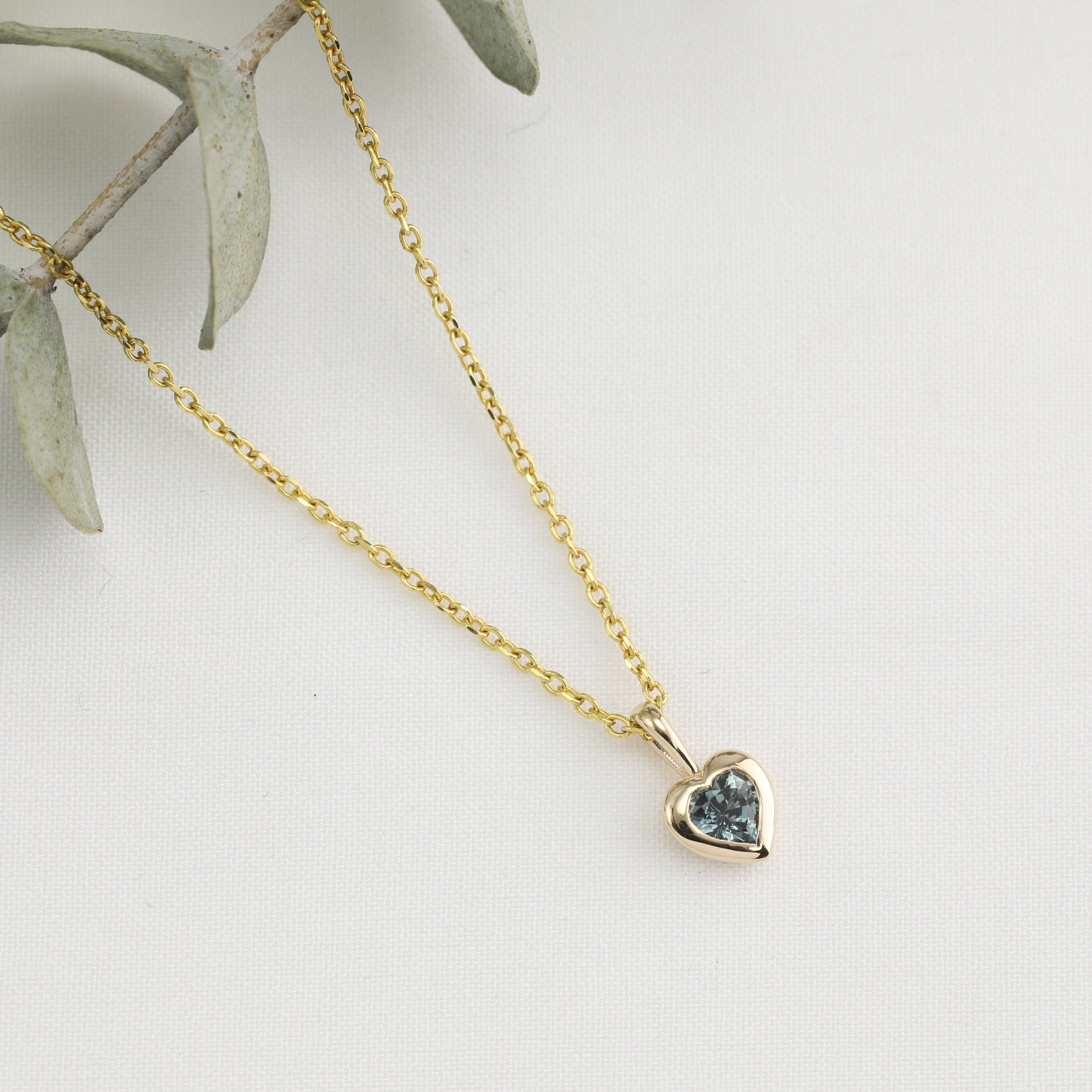 Heart Charm Necklace, Blue Green Sapphire