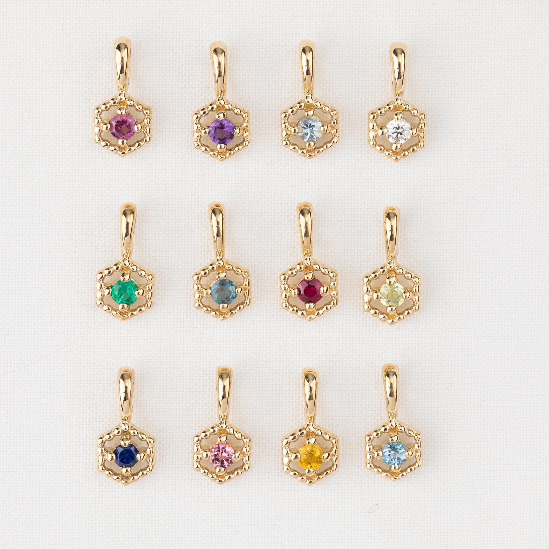 Milgrain Hexagon Birthstone Charm
