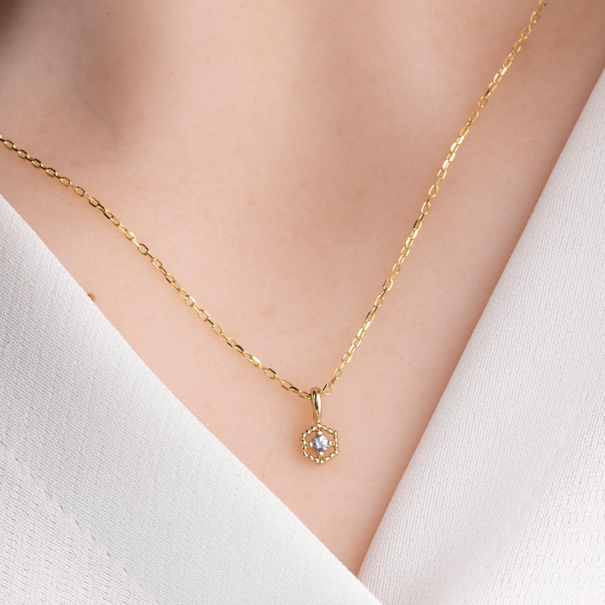 Birthstone Milgrain Hexagon Necklace