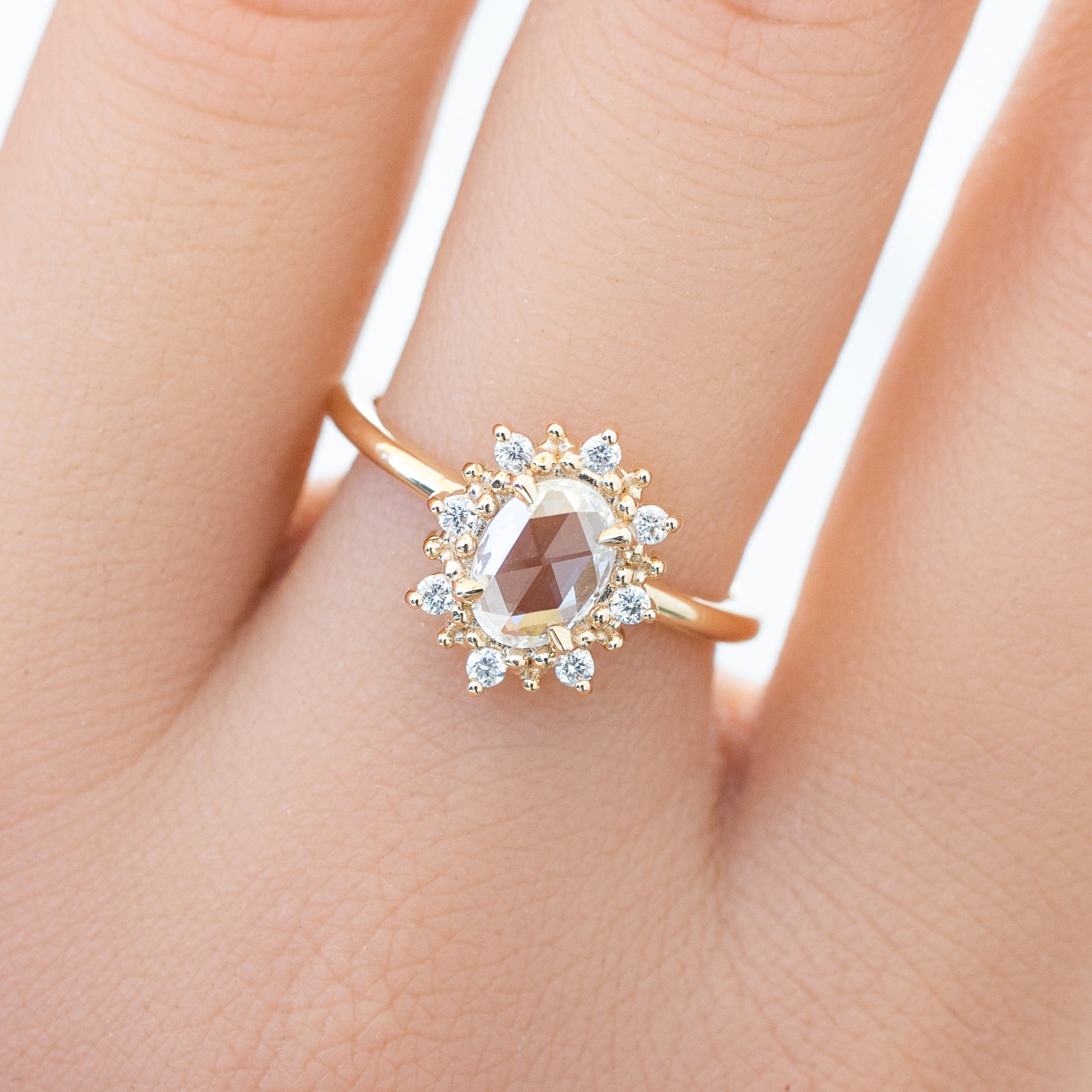 Victoria Ring, 0.49ct Oval Rose Cut Diamond, 14K Yellow Gold (One of a kind)