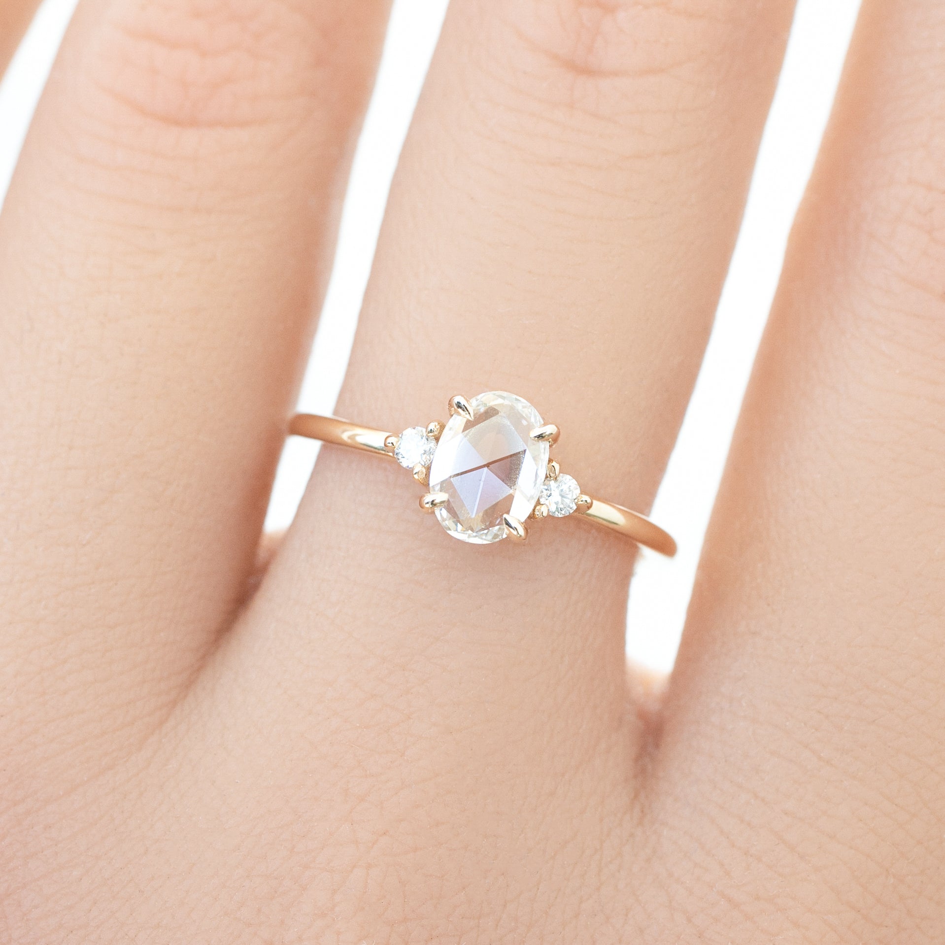 Emilie Ring 0.50ct Oval Rose Cut Diamond, 14K Yellow Gold