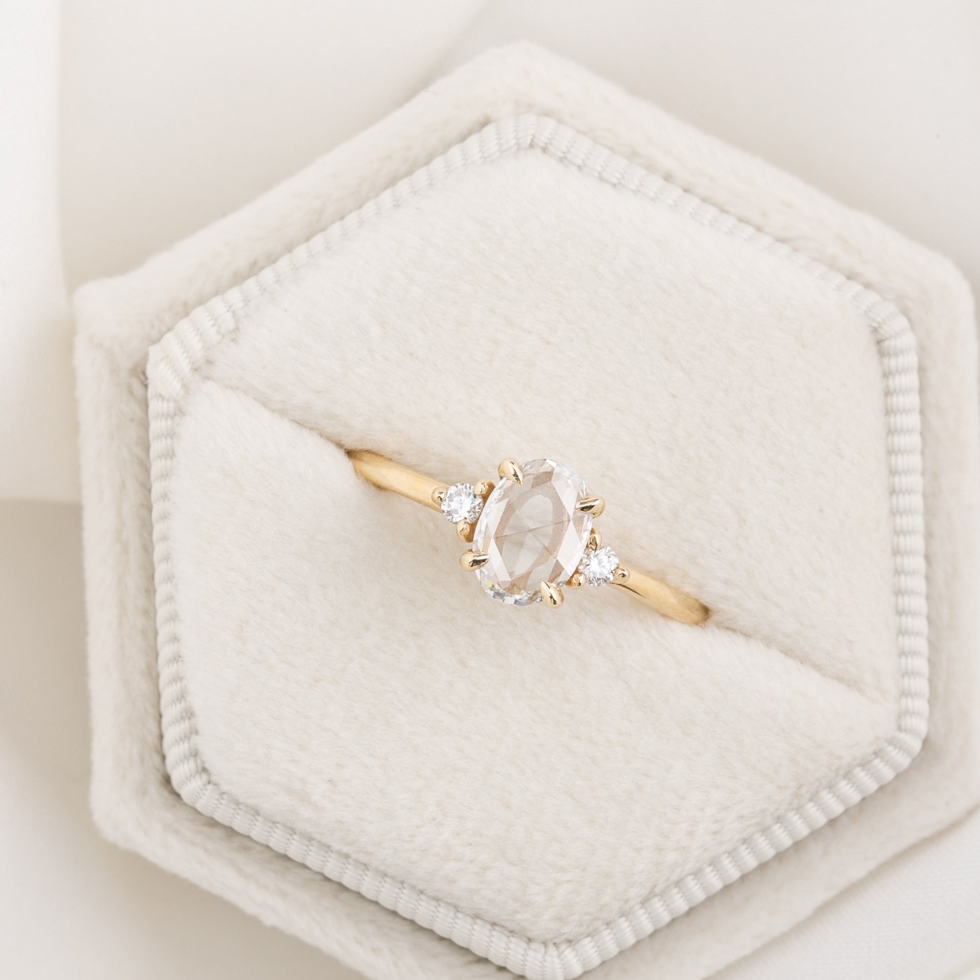 Emilie Ring 0.50ct Oval Rose Cut Diamond, 14K Yellow Gold
