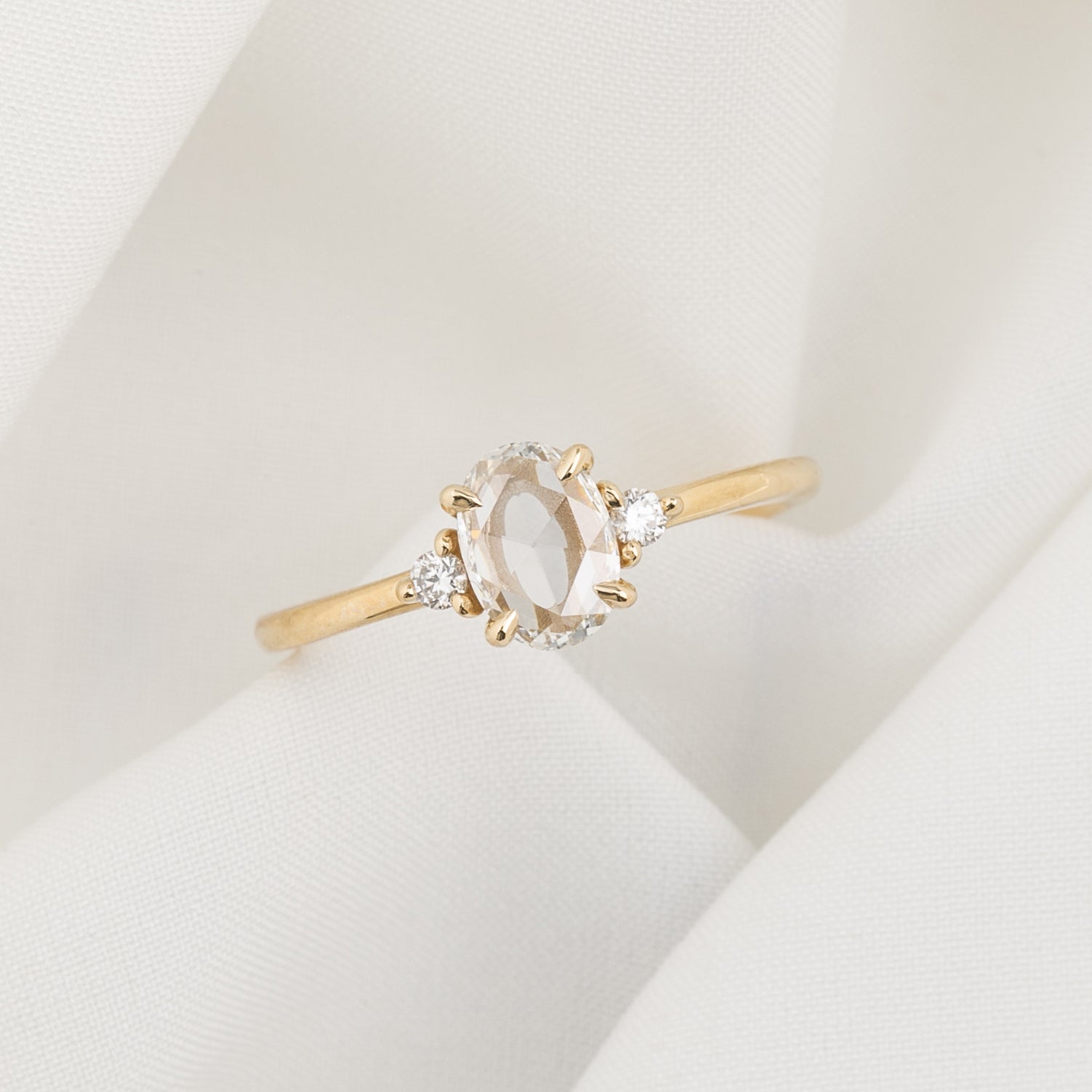 Emilie Ring 0.50ct Oval Rose Cut Diamond, 14K Yellow Gold