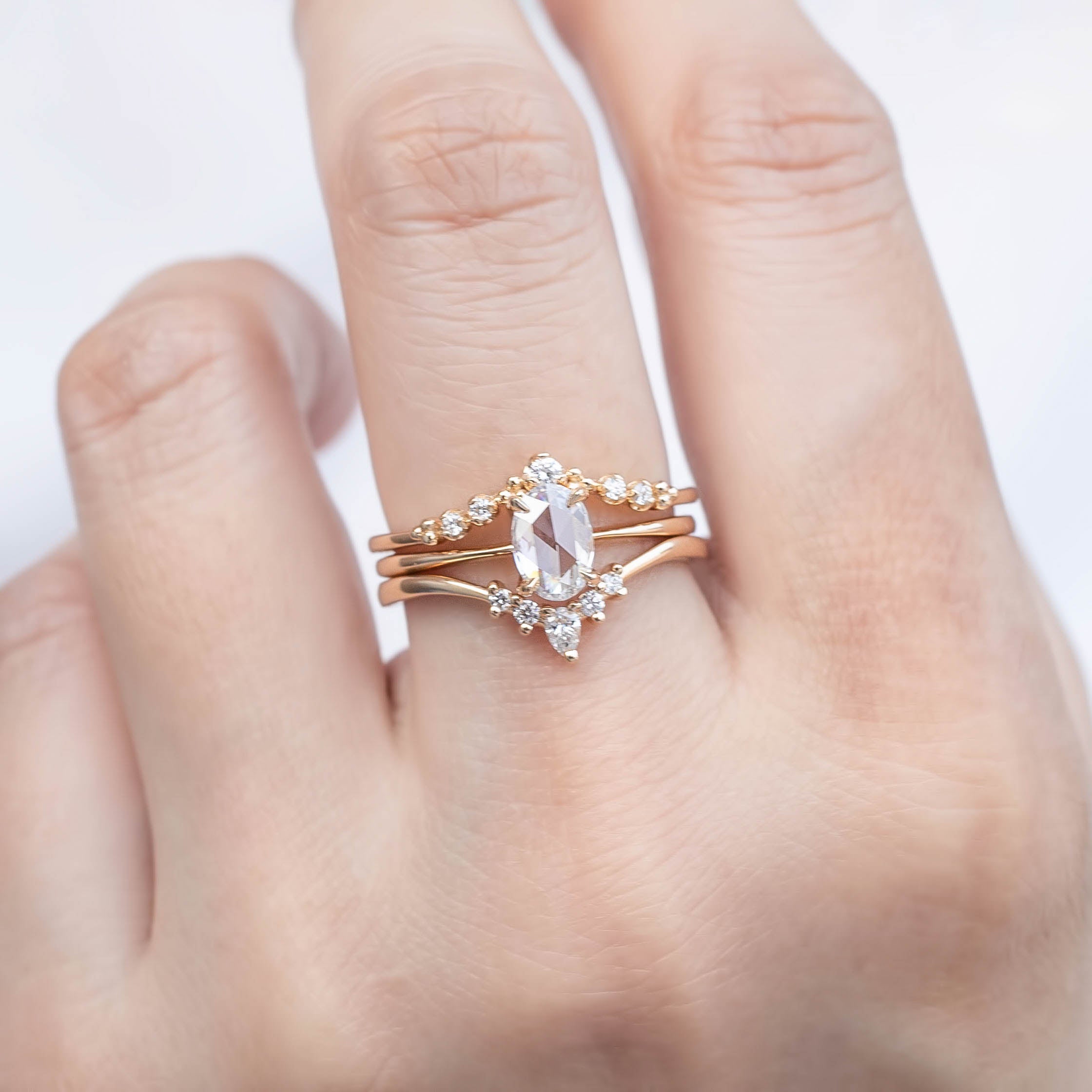 Nina Ring with 0.48ct oval rose cut diamond in recycled 14k yellow gold, handmade and one of a kind from Envero Jewelry.