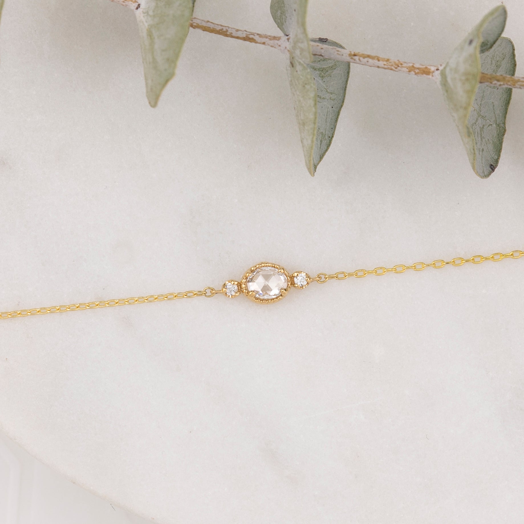 Three-Stone Bracelet, oval rose-cut diamond
