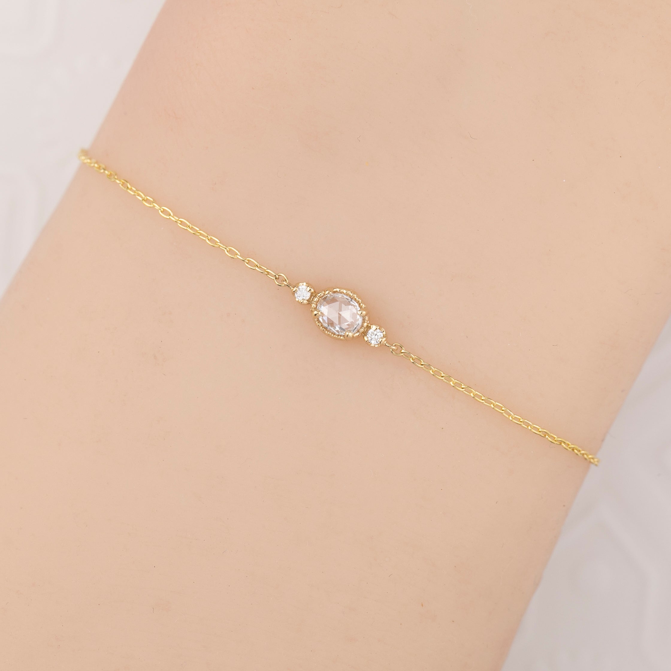 Three-Stone Bracelet, oval rose-cut diamond