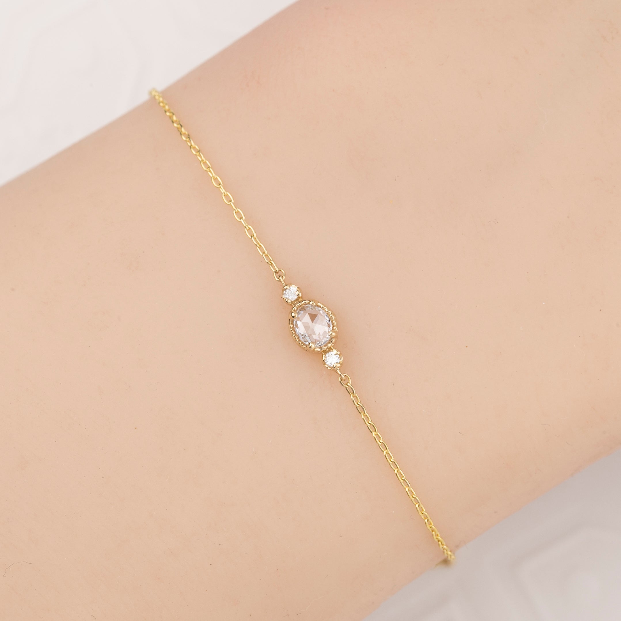 Three-Stone Bracelet, oval rose-cut diamond