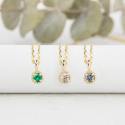 Dahlia Necklace, 3.0mm Birthstone (Charm option)