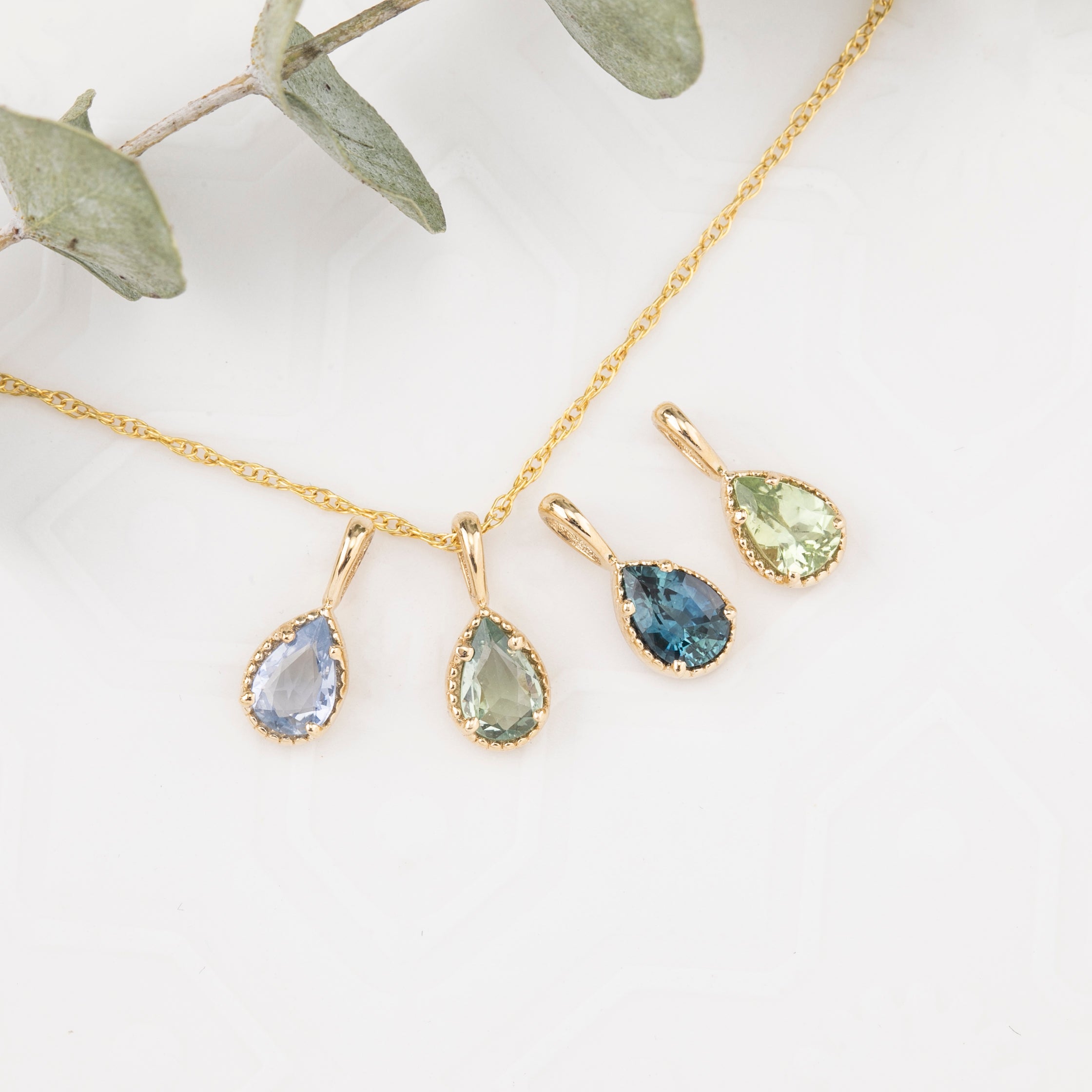 Dahlia Necklace, Pear-Cut Sapphire (Charm Option)