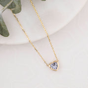 Heart Bezel Necklace, Blue Sapphire