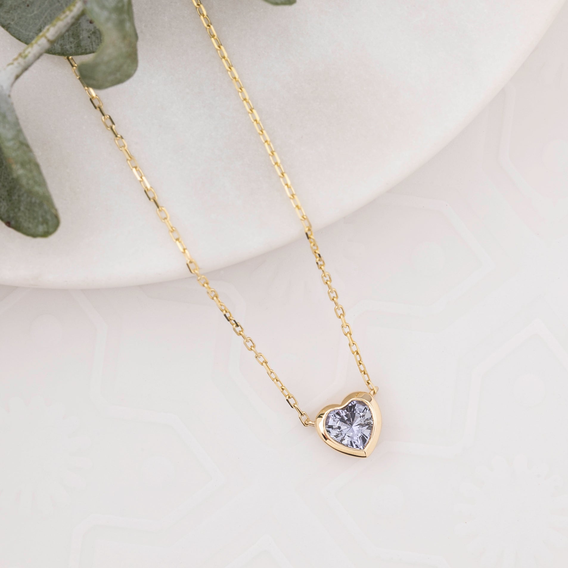 Heart Bezel Necklace, Blue Sapphire