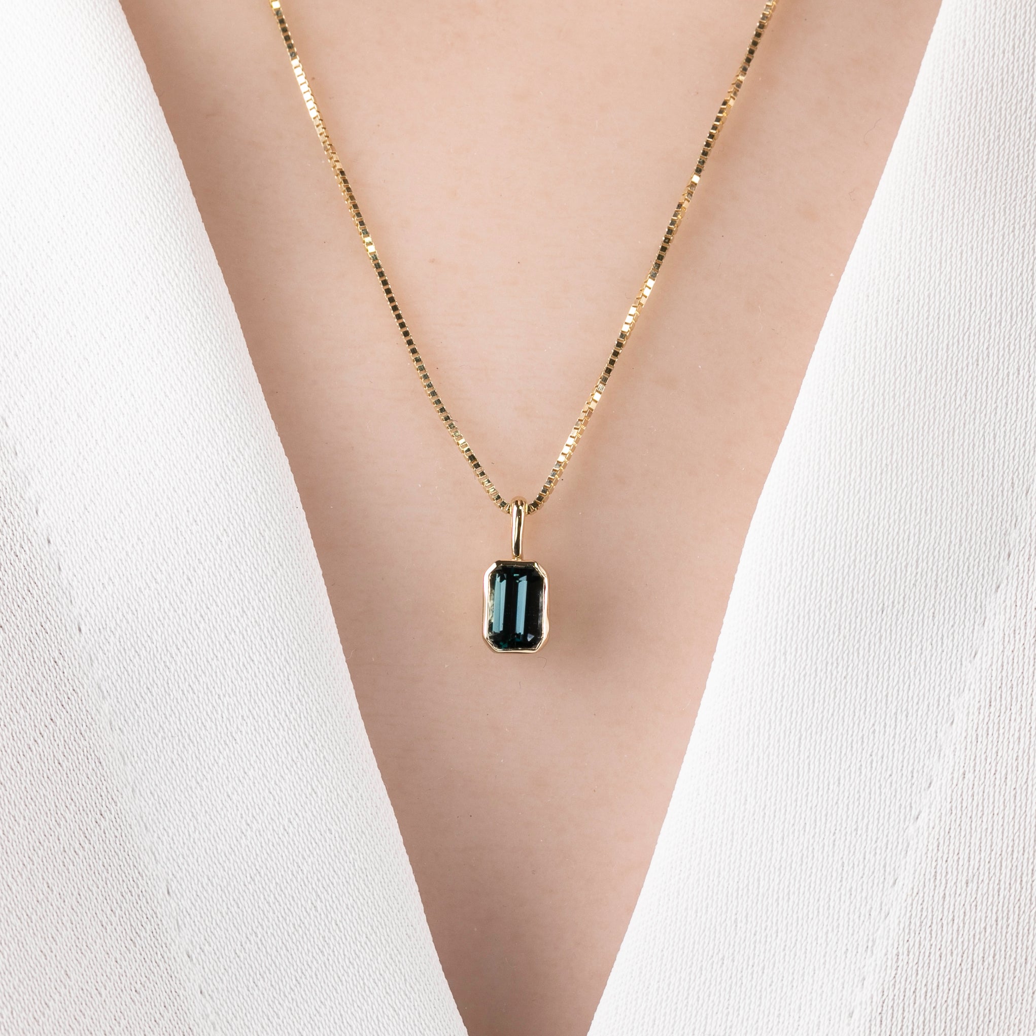 Patia Necklace, Emerald-Cut Montana Sapphire (Charm Option)