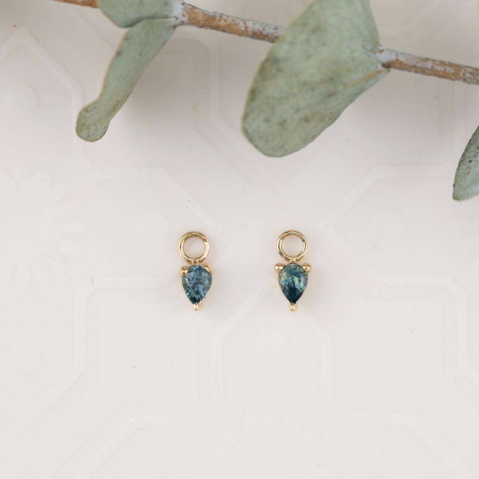 Hoop Charm, Pear Cut Montana Sapphire