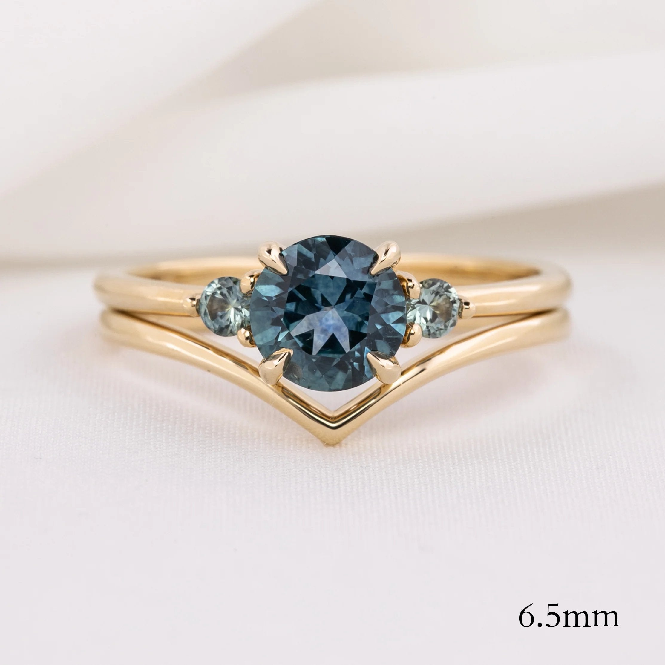 Ivy Ring with 6.5mm blue stone, ethically sourced solid gold band, handcrafted by Envero Jewelry on Etsy