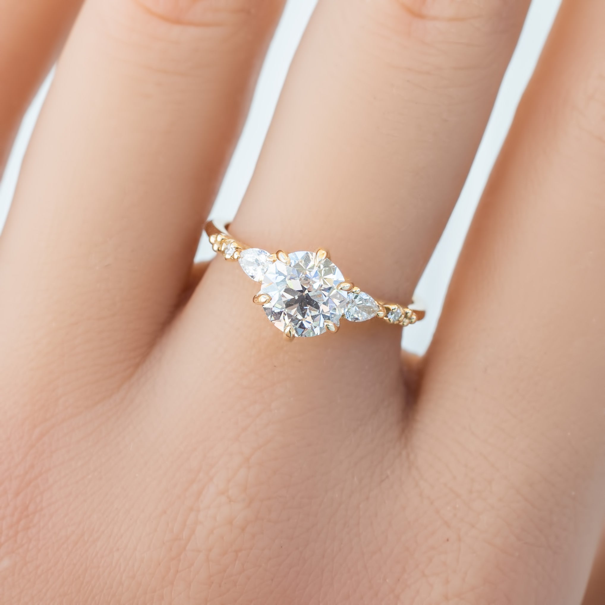 Estel Fleur Petal Ring, GIA Certified 1.30ct Old European Cut Diamond Ring, 14k Yellow Gold (One of a kind)