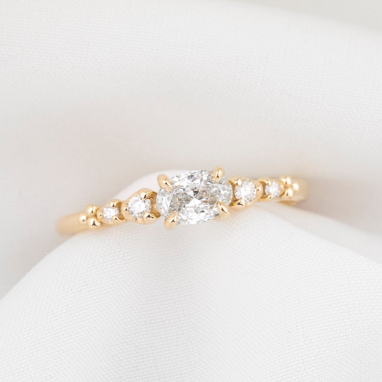 Estel Fleur Low Profile Ring, 0.40ct Oval Brilliant Cut Diamond