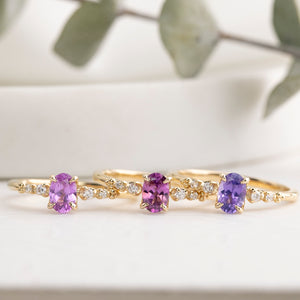 Estel Fleur Ring, 0.61ct Unheated Madagascar Sapphire, oval shape gemstone