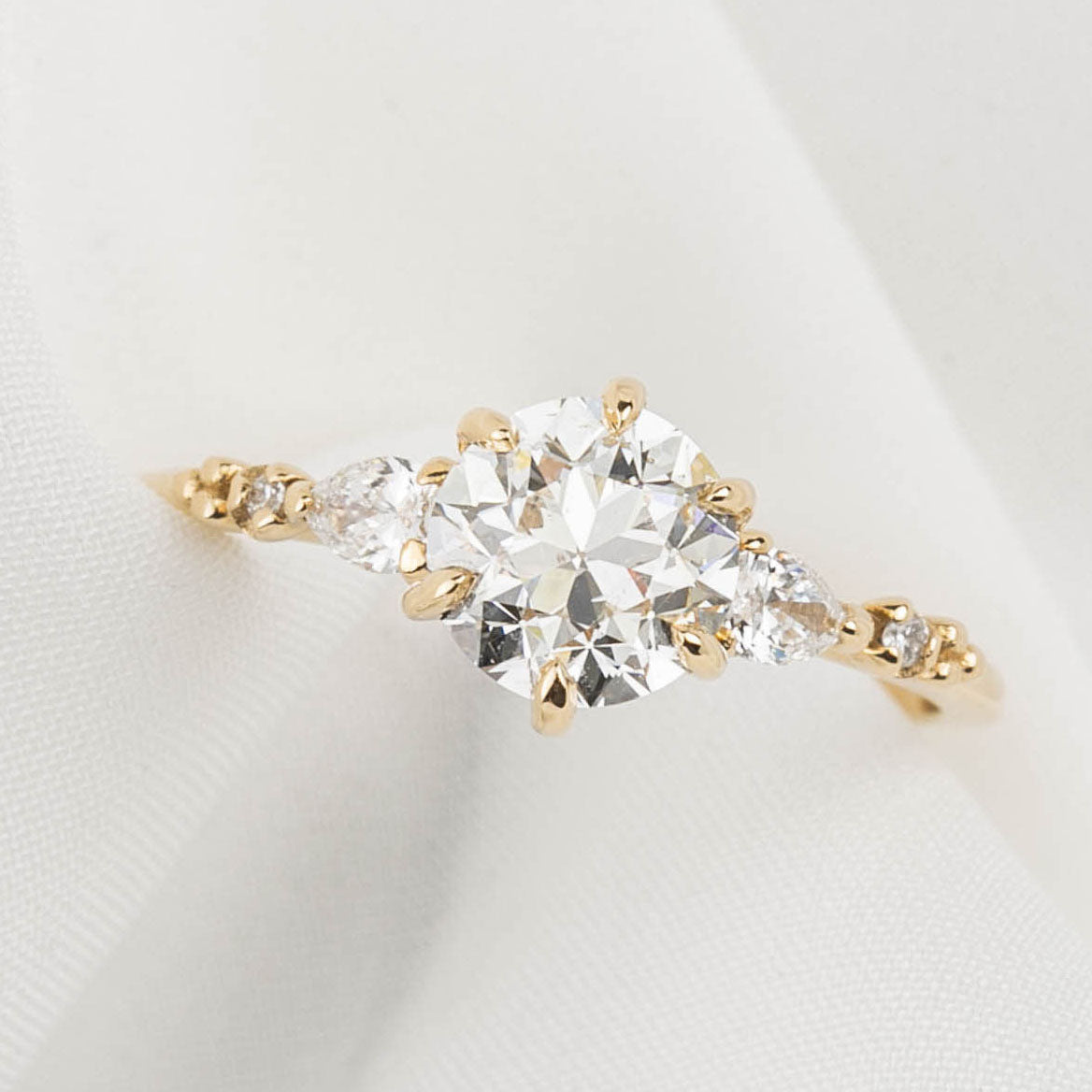 Estel Fleur Petal Ring, GIA Certified 1.30ct Old European Cut Diamond Ring, 14k Yellow Gold (One of a kind)