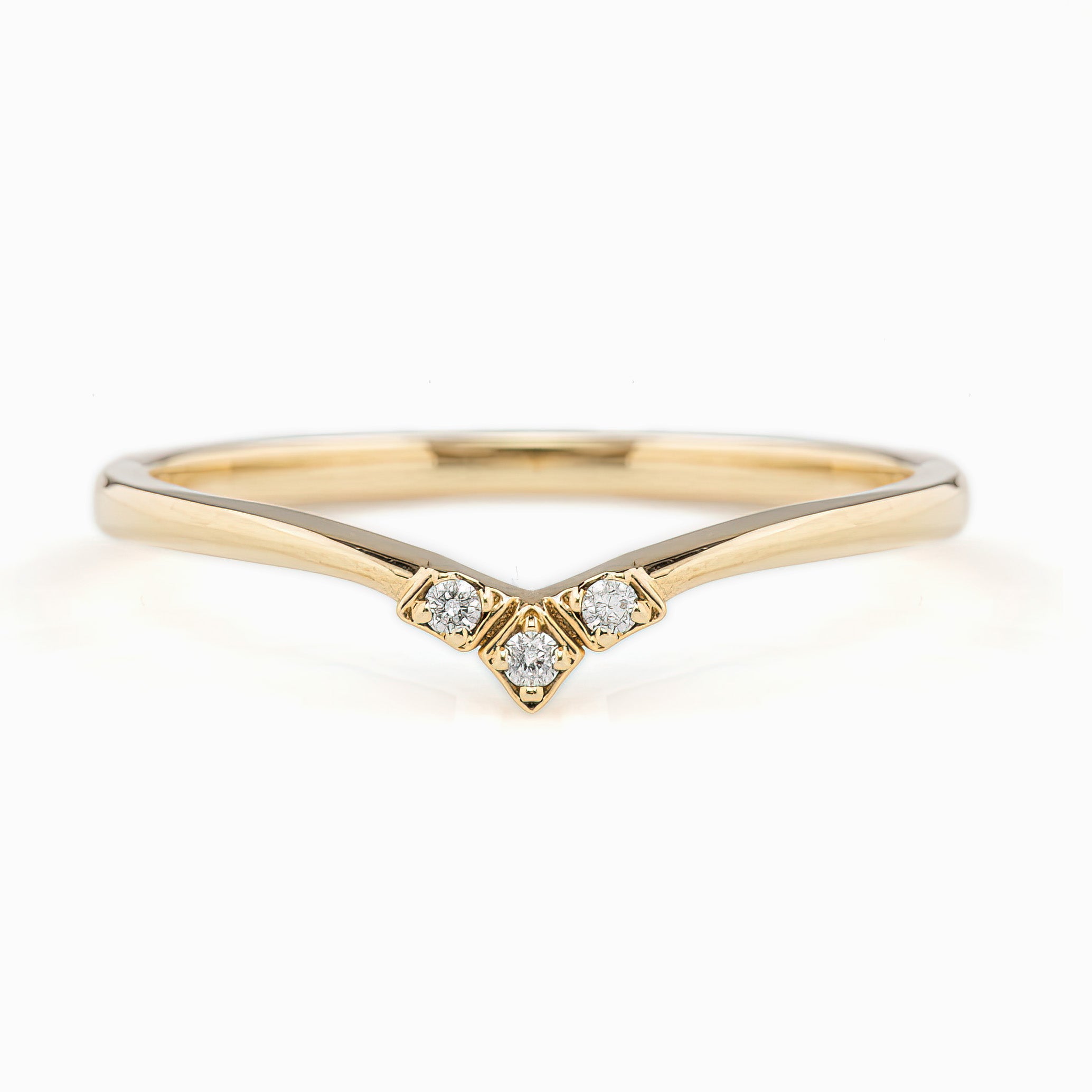 Ethically sourced solid gold triple star accent ring with three natural white diamonds in a delicate 1.5mm band