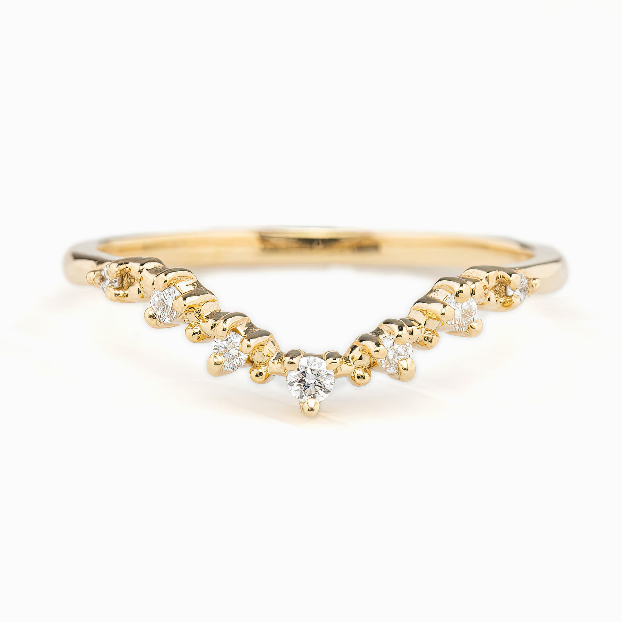 Norah Tiara Ring with natural white diamonds in a V-shaped 9mm wide ethically sourced solid gold band