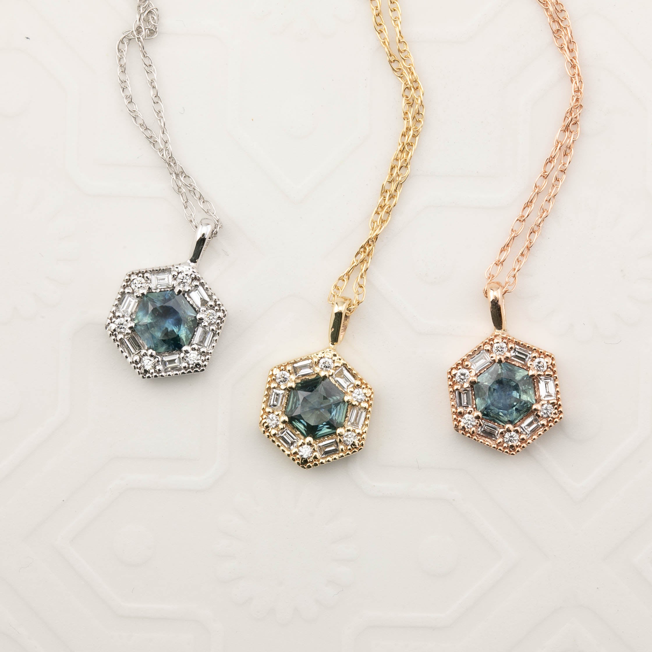 Lila Necklace, Blue-Green Montana Sapphire (Charm Option)